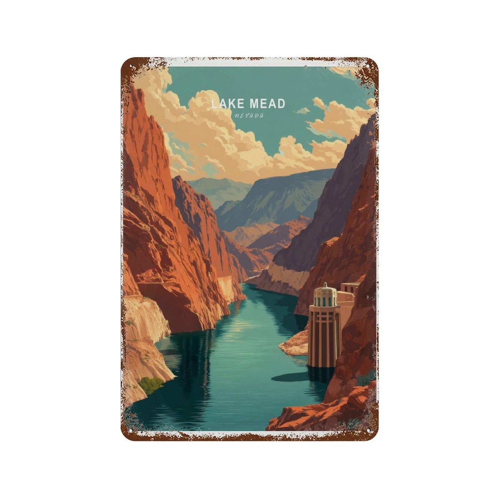 xiaoxiaoshen Lake Mead Nevada Travel Desert Canyon Landscape Wall Decor Art Metal Tin Poster Modern Home Decor Art Home Bar Shop Decorations Vintage Sign 30x20cm