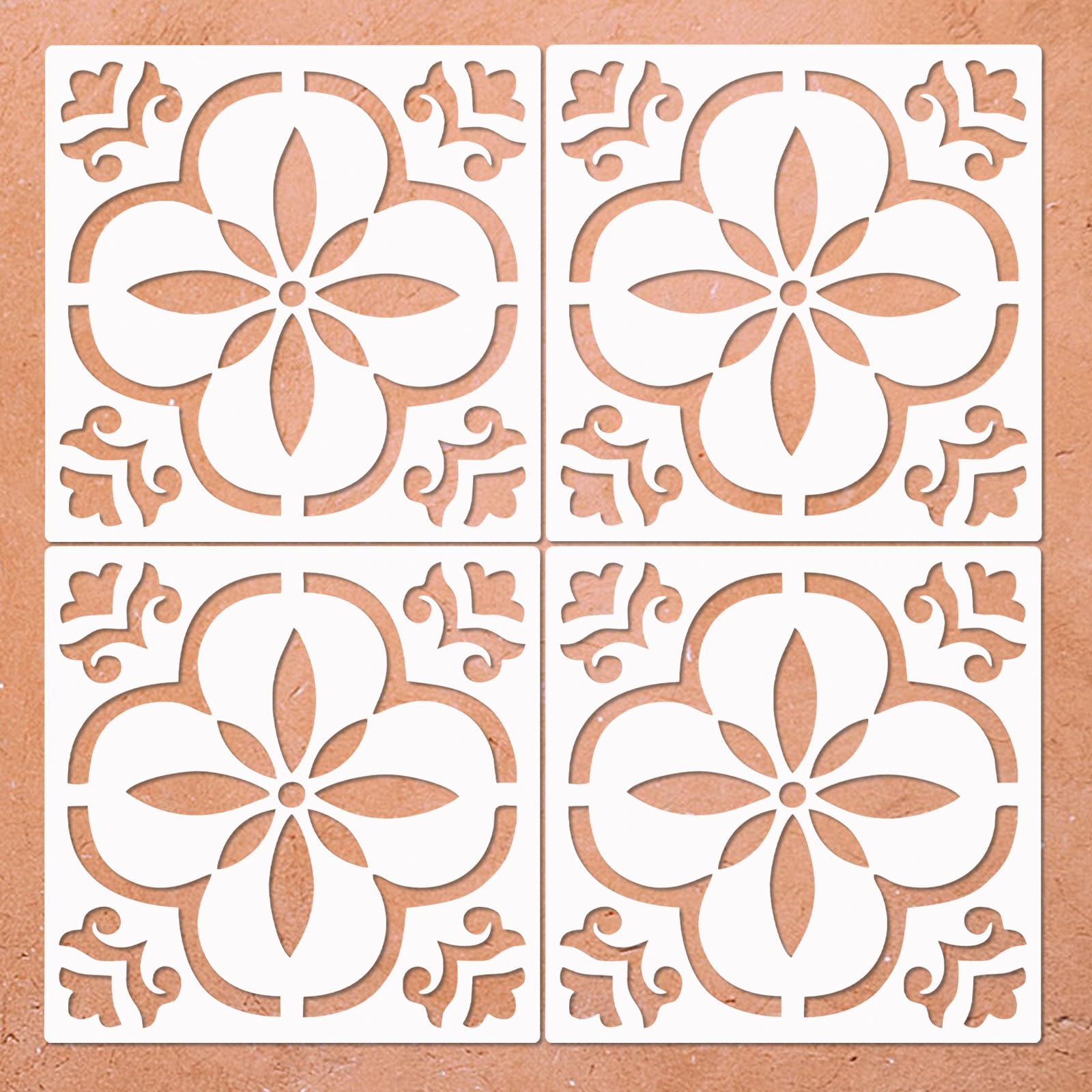 Reusable Floor Stencils 8x8 Inches Tile Stencil Concrete Floor Stencil for Painting Floors, Tiles, Walkway, Patio, Front Porch, Concrete Floor, 4-Pack