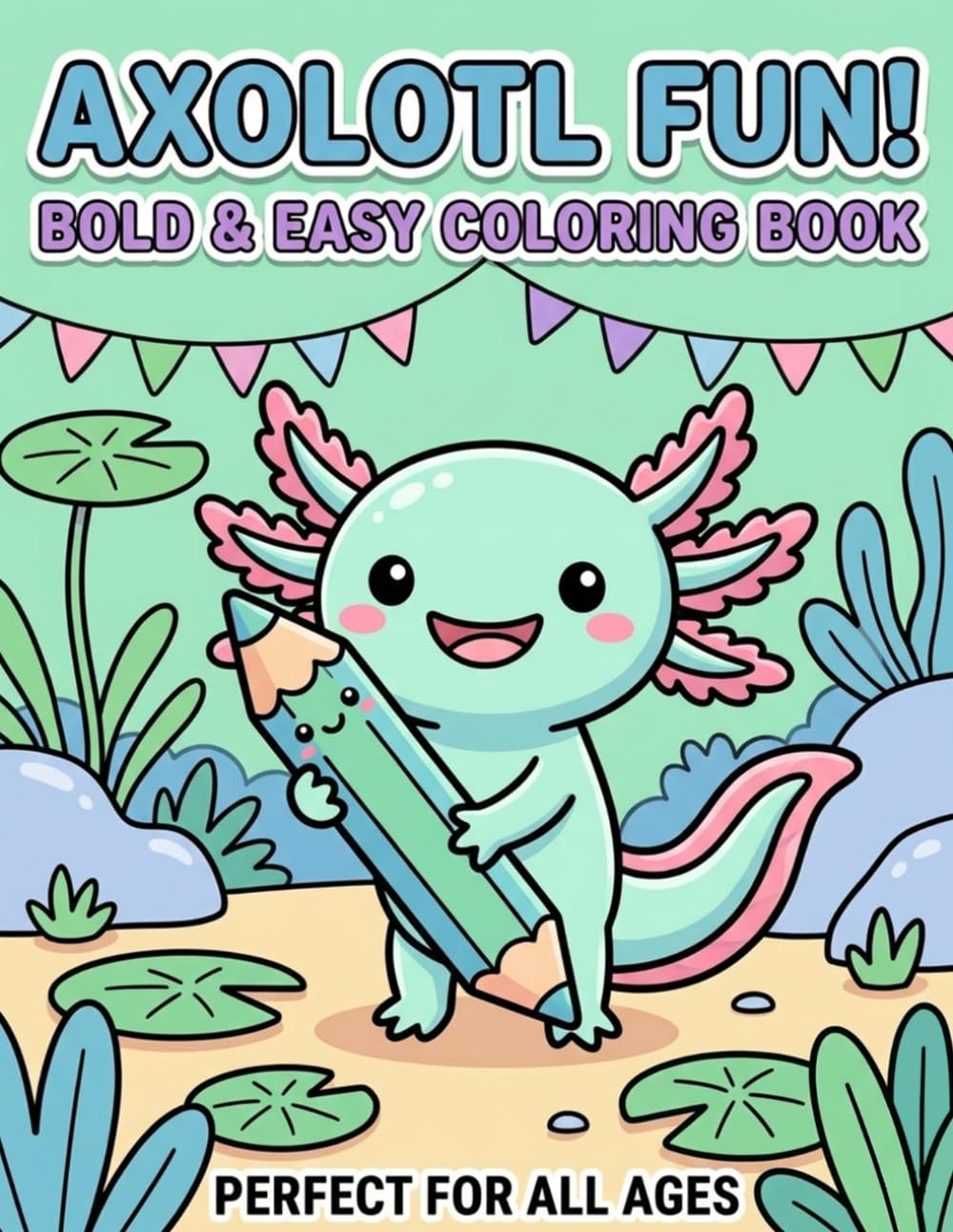Axolotl Fun! Bold & Easy Coloring Book: A Joyful Underwater Adventure Featuring Cute Axolotls, Aquatic Friends, and Simple Designs Perfect for All Ages