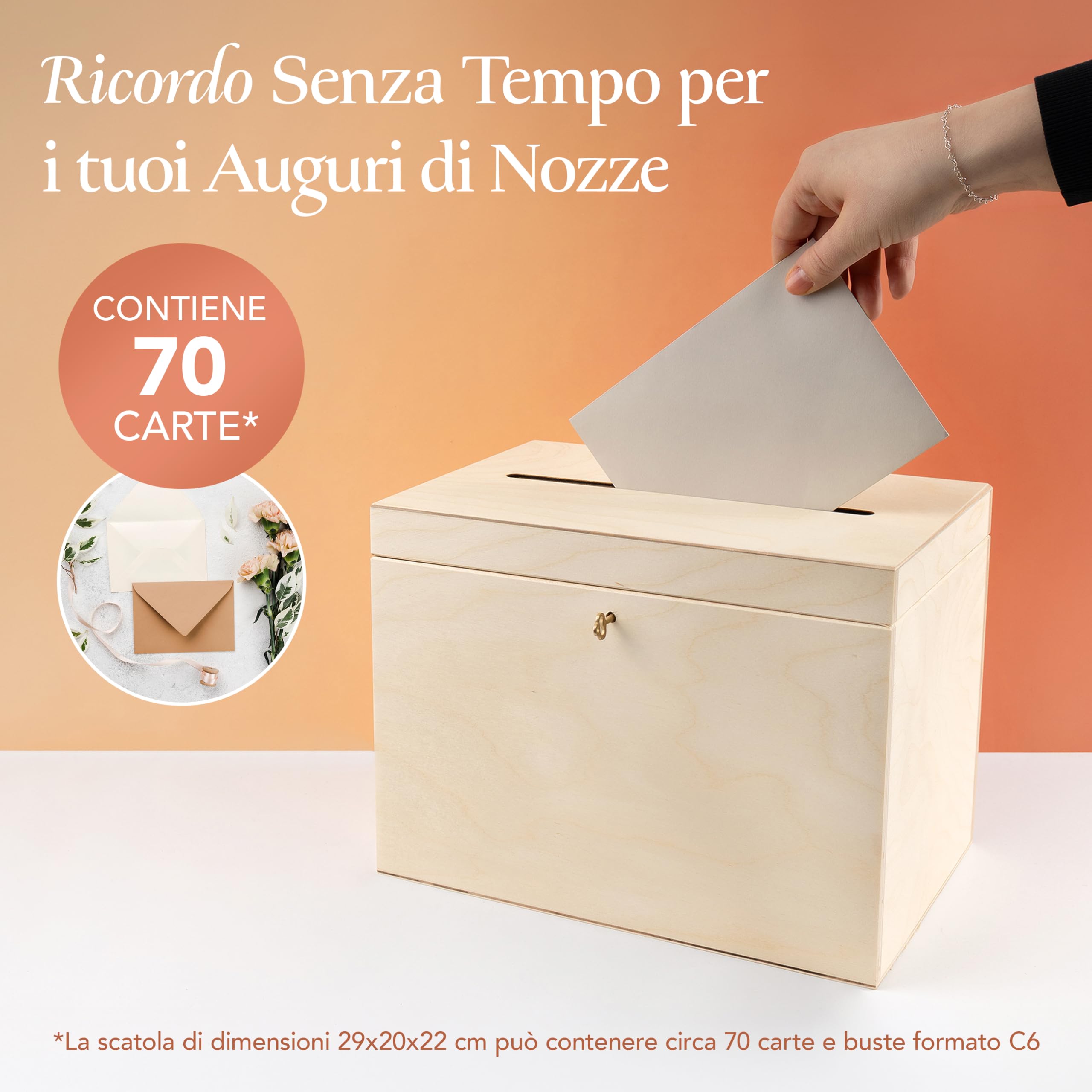 Creative Deco Scatola Porta Buste in Legno per Matrimonio | 29 x 20 x 22 cm | Salvadanaio non Apribile con Coperchio, Serratura e Chiave | Scatola Regalo, Porta Carte | Cassetta Decoupage