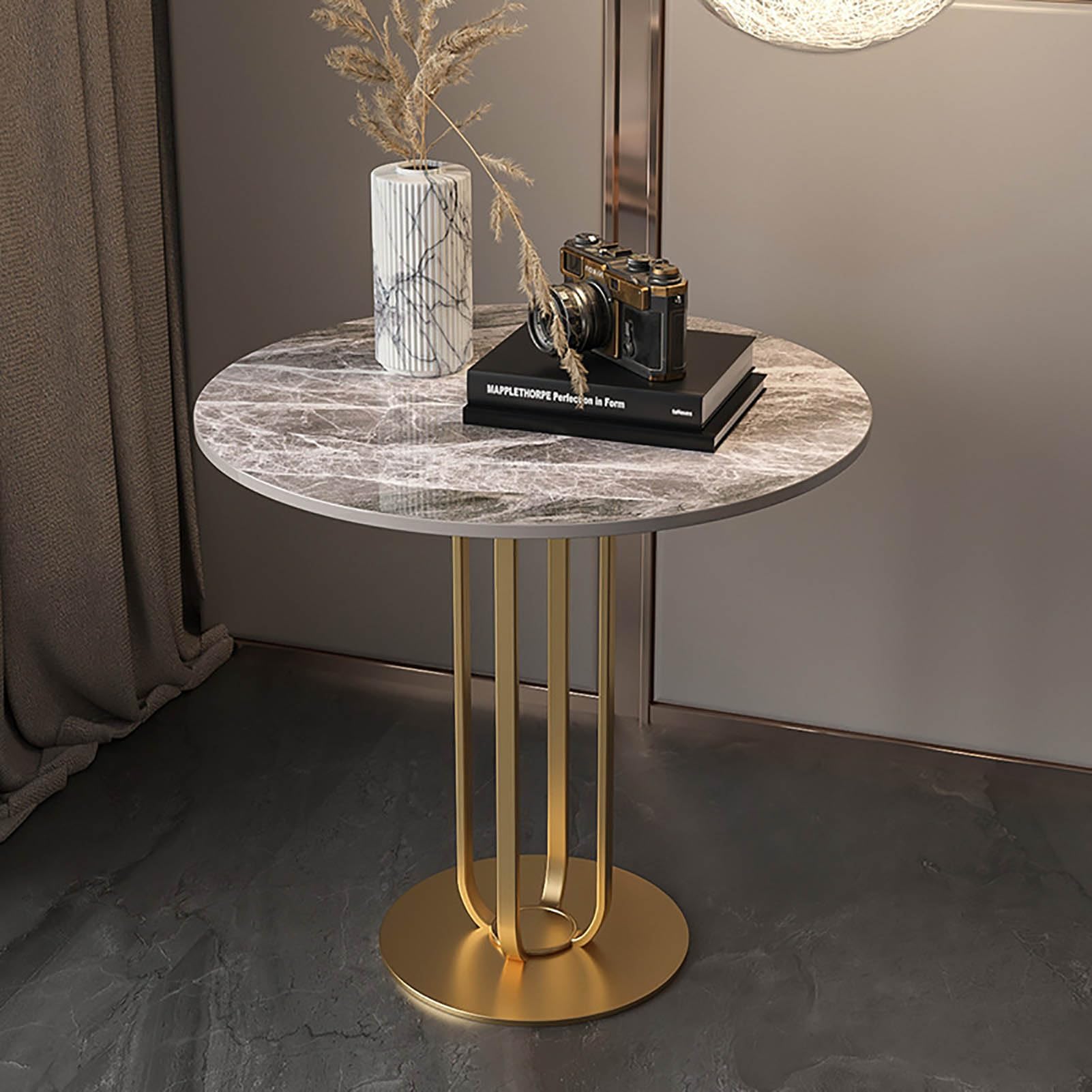 SXZenSpace Modern Marble Side Table,Luxury Round Small End Table Industrial Living Room Accent Sofa for Room, Bedroom,A,50x55cm(20x22inch)