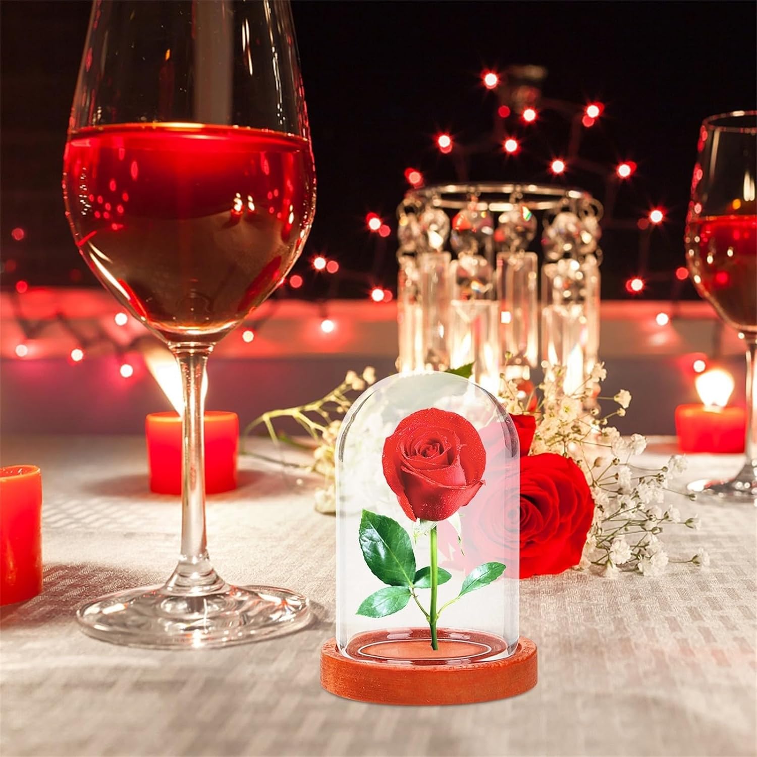 10pcs Mini Rose Globe Glass Dome Display Case with Wooden Base