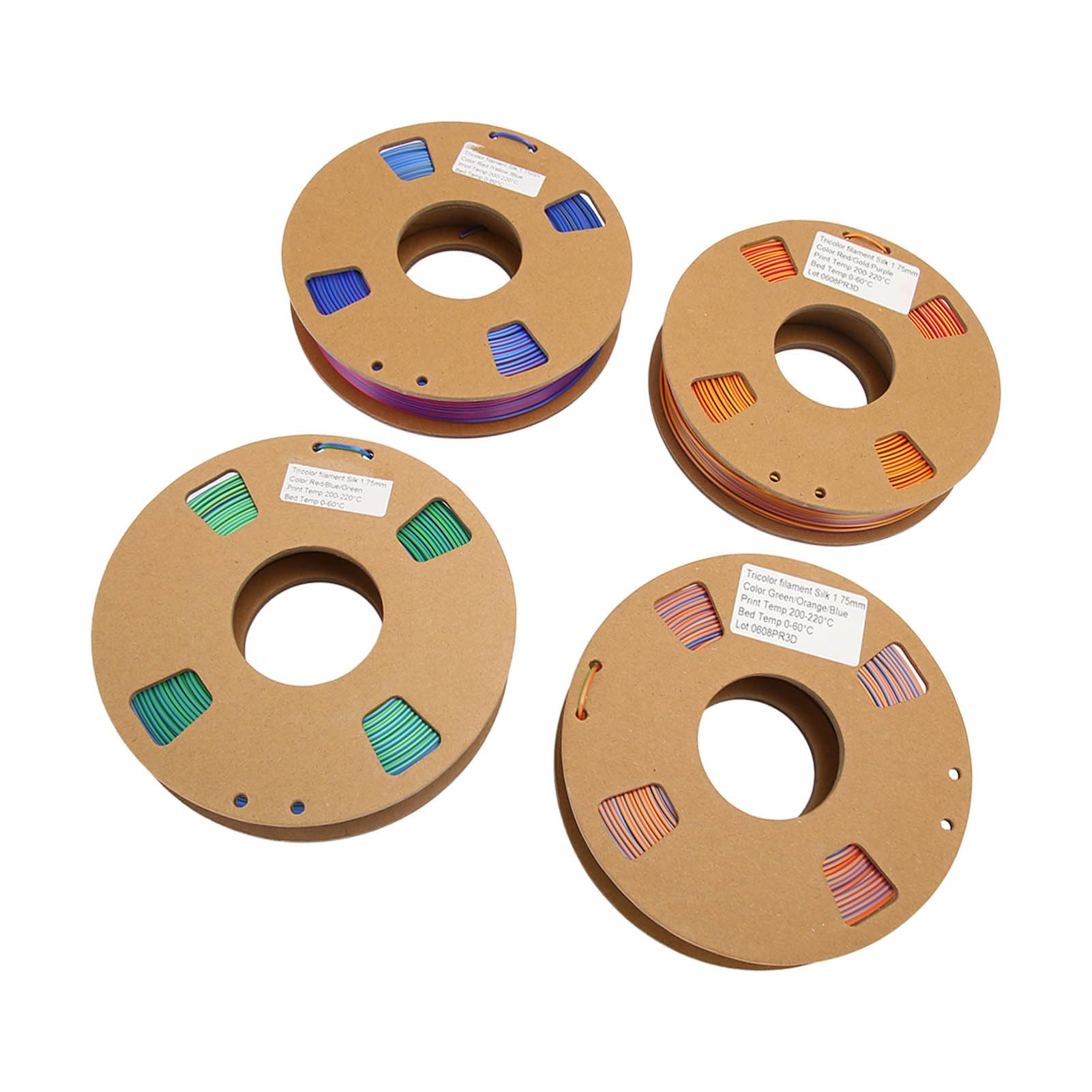Fyearfly SilkTri-250-4P - Filamento 3D de triple color de 1.75 mm, carrete de PLA de seda, paquete de 4 (4 x 250 g) para modelos suaves y vibrantes, funciona con dispositivos de impresión FDM comunes
