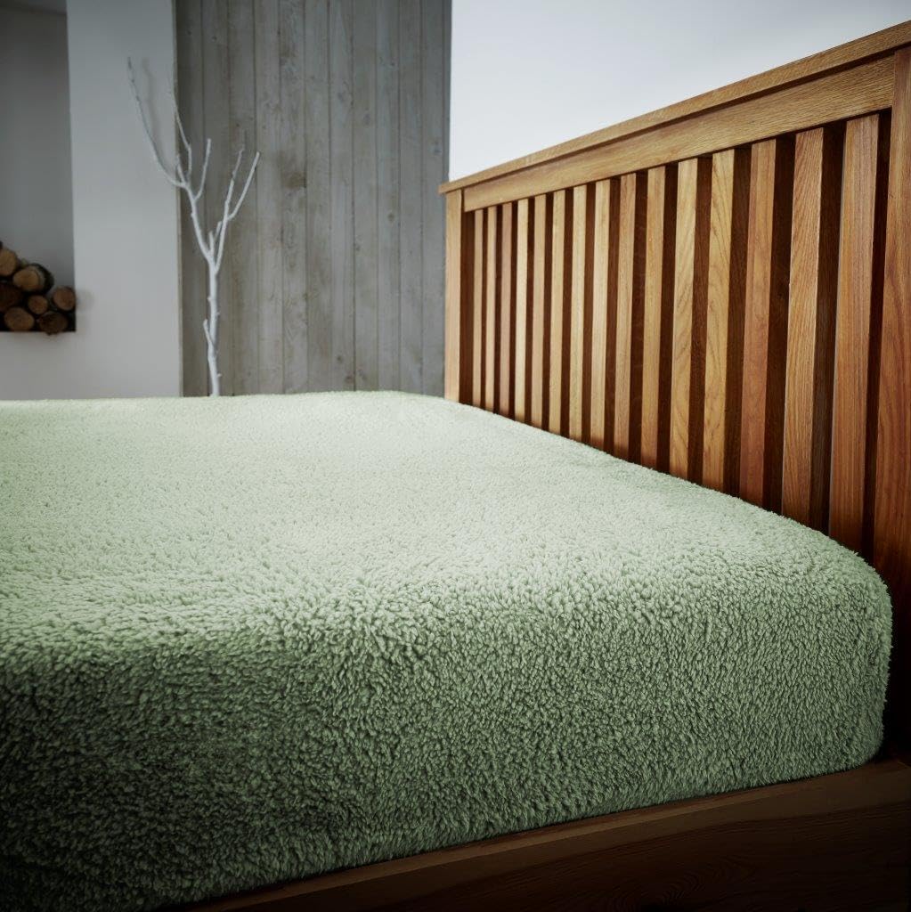 Teddy Fitted Sheet Bed Mattress Cover Extra Deep 25 cm Soft warm Fleece Bedding (Sage Green, King Fitted Sheet) โ image 1
