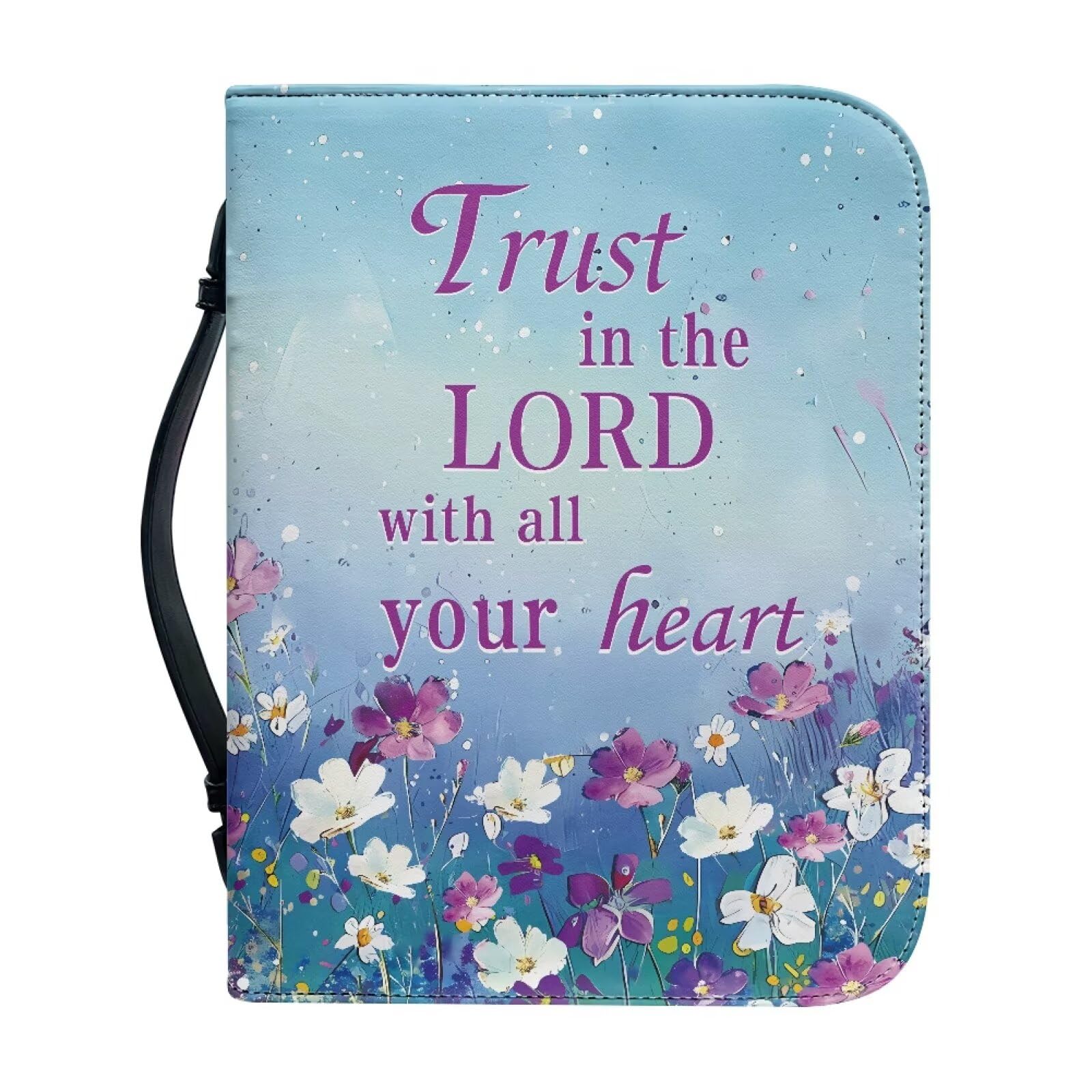 Kuiaobaty Bible Cover for Womens with Handle Book Bag, Watercolor Floral PU Leather Bible Carrying Book Case for Standard Size Bible