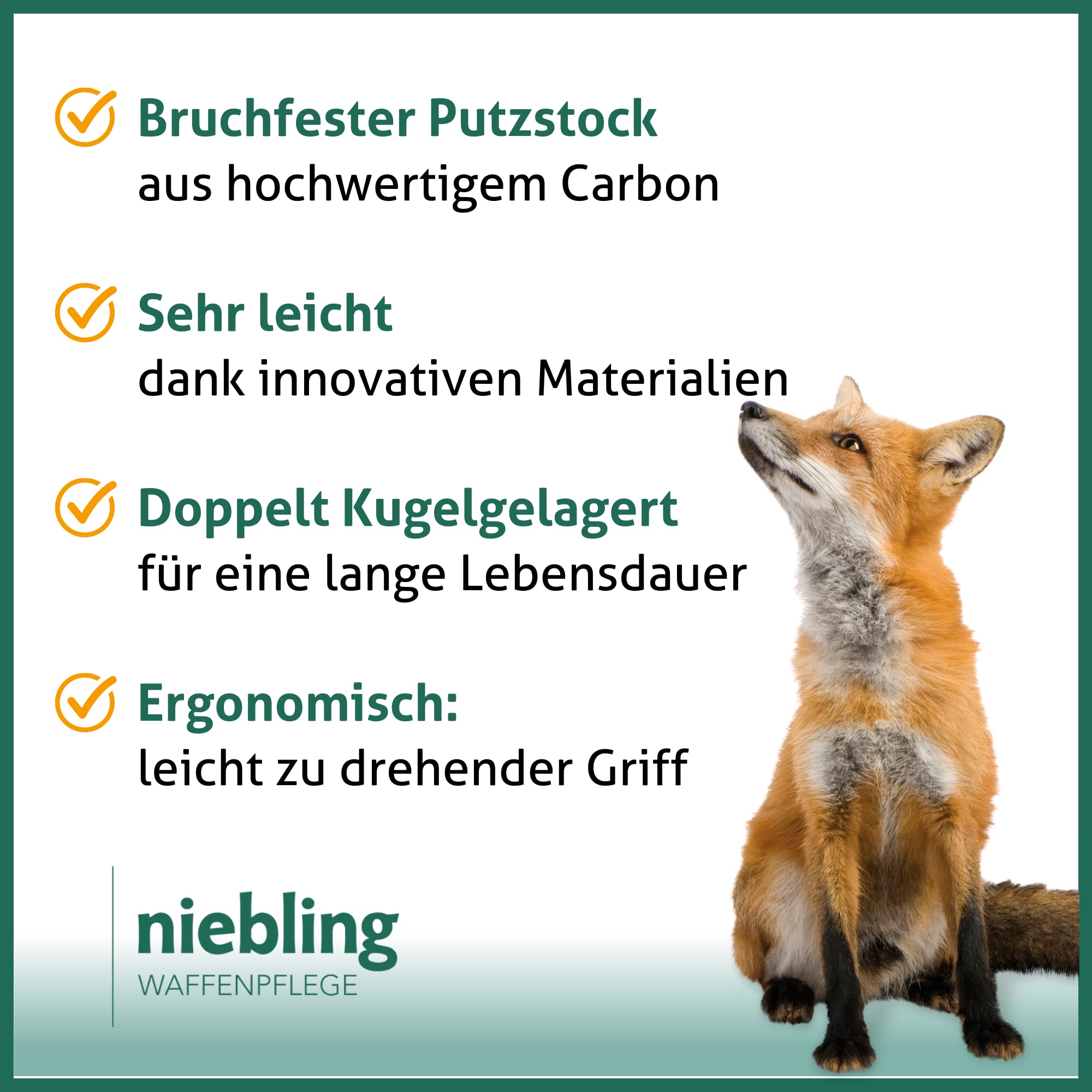 Putzstock Reinigungsstab für Waffenpflege aus Carbon (Ab Kaliber 5,56 mm/Kaliber .22 oder Ab Kaliber .270) mit Kugellager und M4-Innengewinde und Einführhilfe