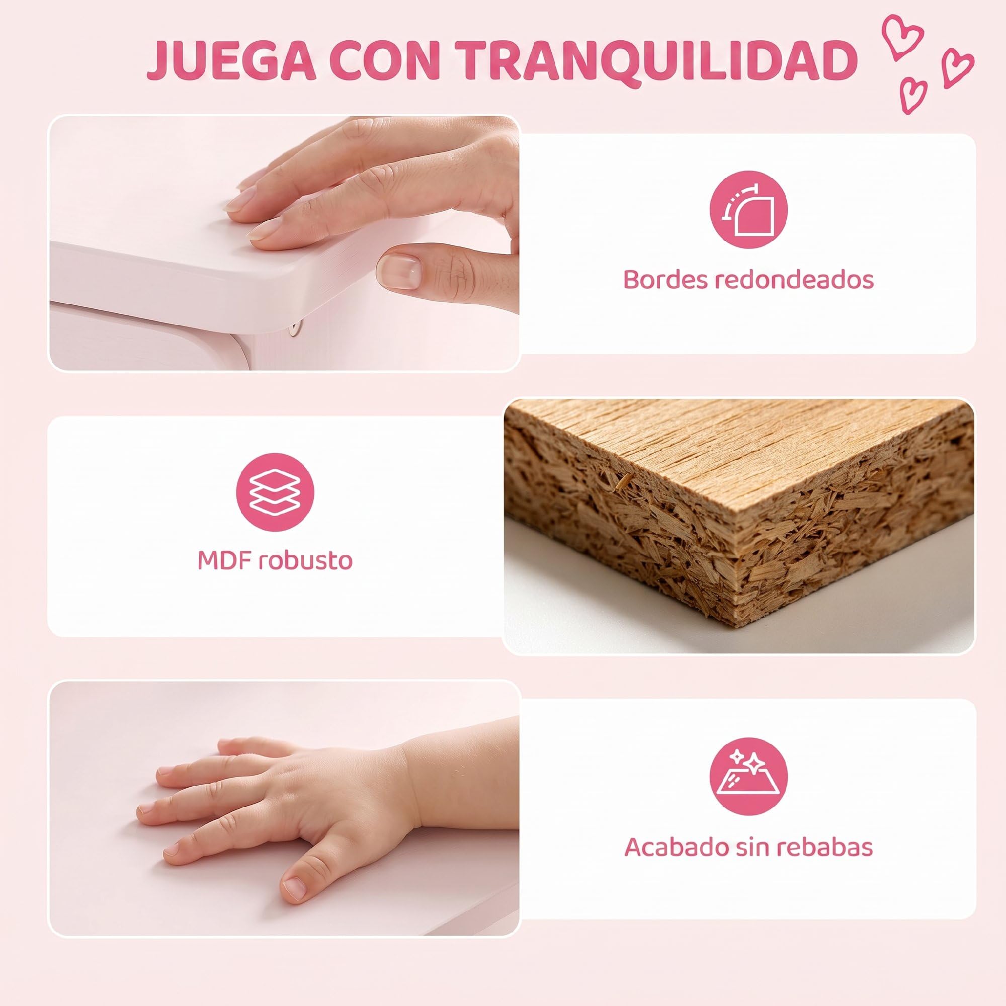 AIYAPLAY Tocador para Niñas 2 en 1 con Taburete a Partir de 3 Años Rosa