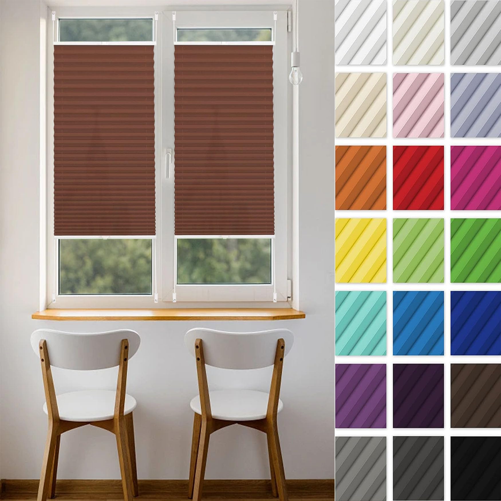 Store plissé 60 x 200 cm opaque marron pour fenêtre de cuisine et de bain