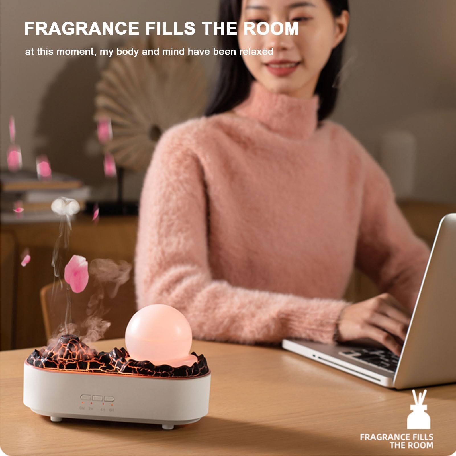 Diffusore di oli essenziali, umidificatore per aromaterapia, 200 ml, con timer, spegnimento automatico, ideale per camera da letto e ufficio
