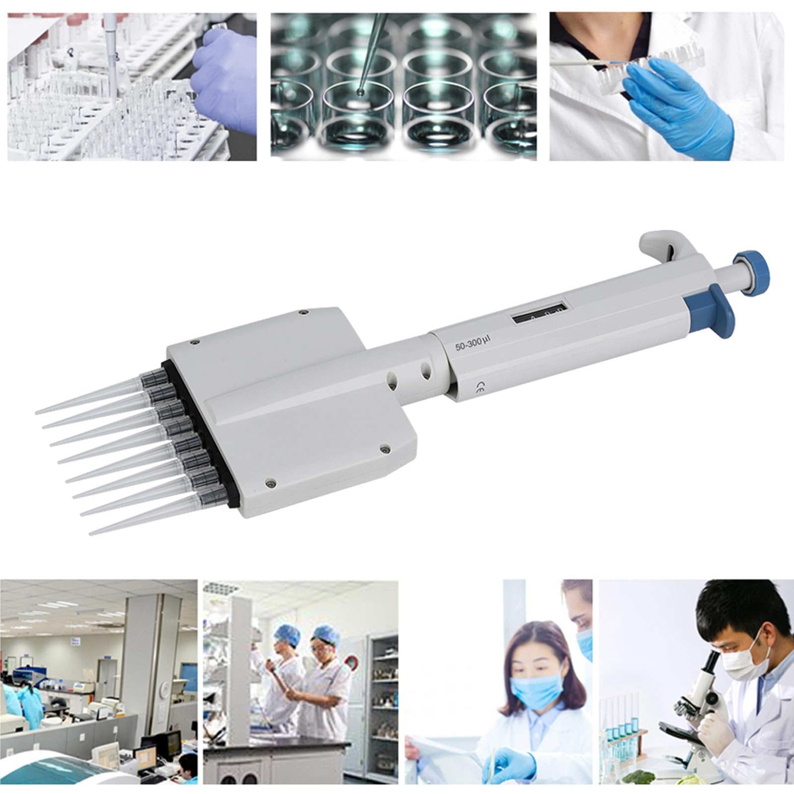 Pipeta 8 Canales Pipeta 50-300μl Pipeta Multicanal Pipeta Mecánica Volumen Variable Herramienta Laboratorio Pipeta Ajustable Manual