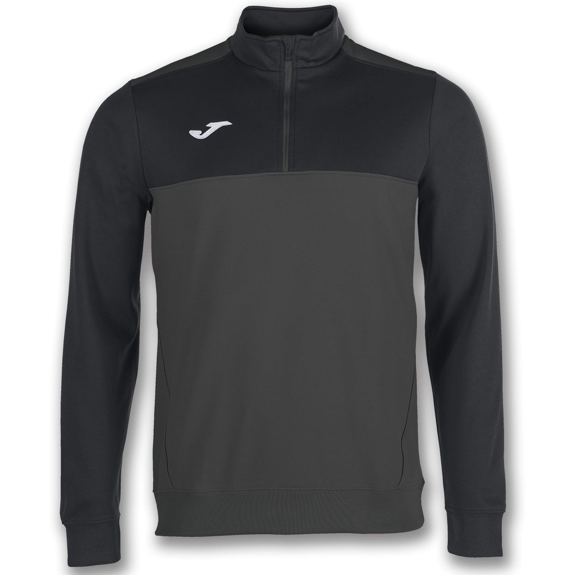 Sudadera Joma Winner para hombre, destacando su diseño con media cremallera y ajuste en puños y bajo.