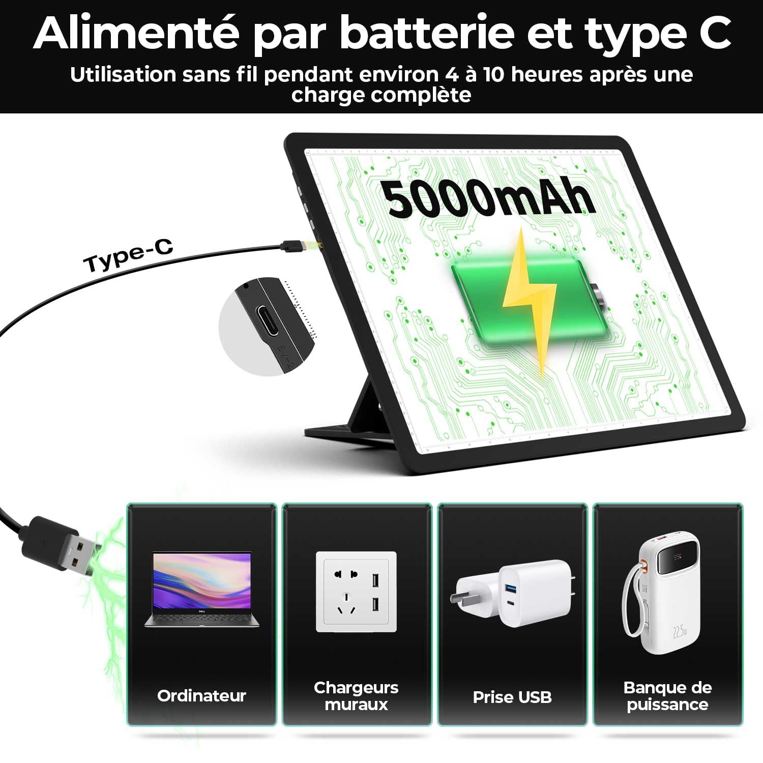 Zocelight Tableau lumineux A3 rechargeable avec sac et support, boîte à lumière magnétique super lumineuse pour le traçage, design de boutons latéraux, tampon lumineux pour peinture diamant, croquis