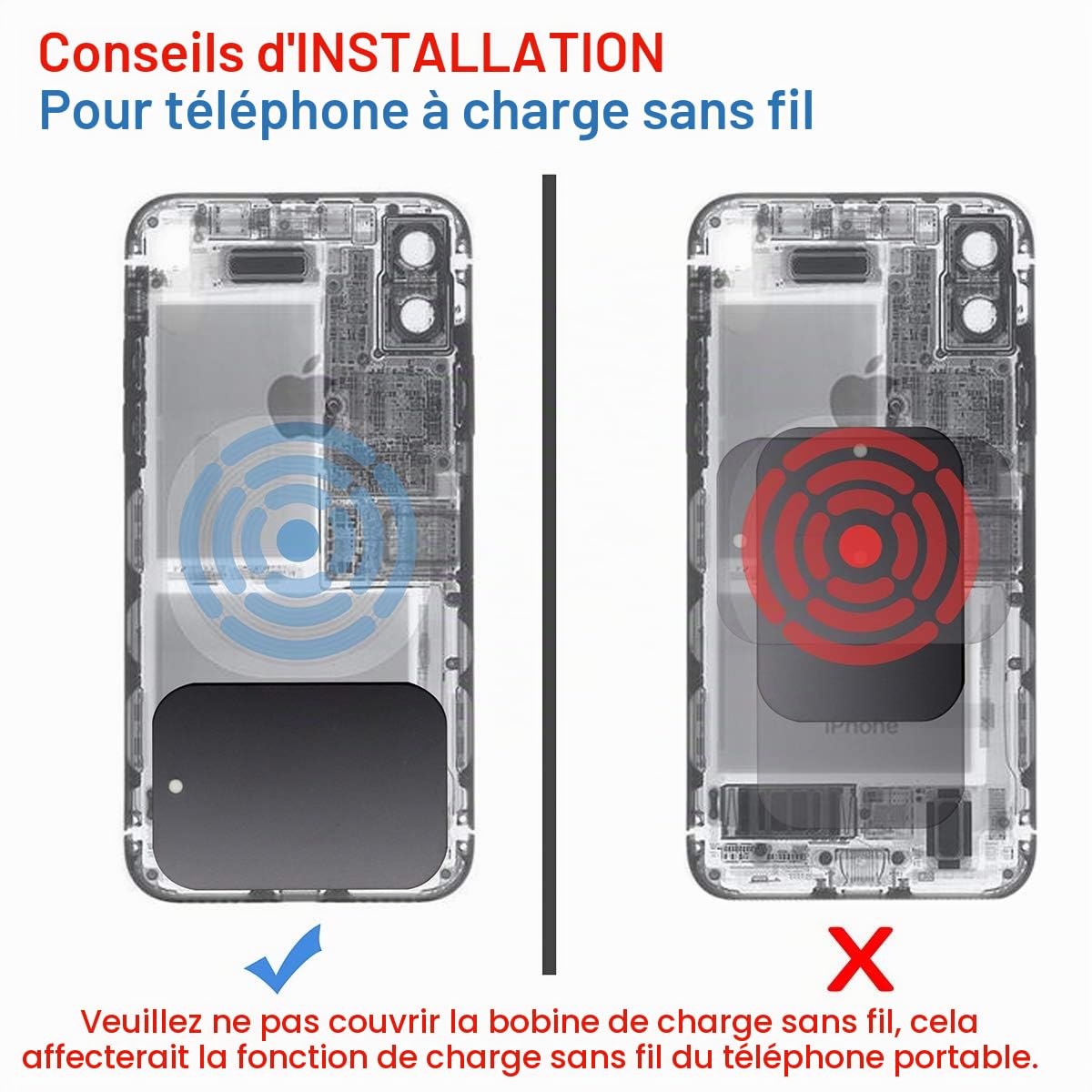 Lot de 4 plaques métalliques Fines pour Support magnétique pour téléphone de Voiture (2 Rondes et 2 rectangulaires)