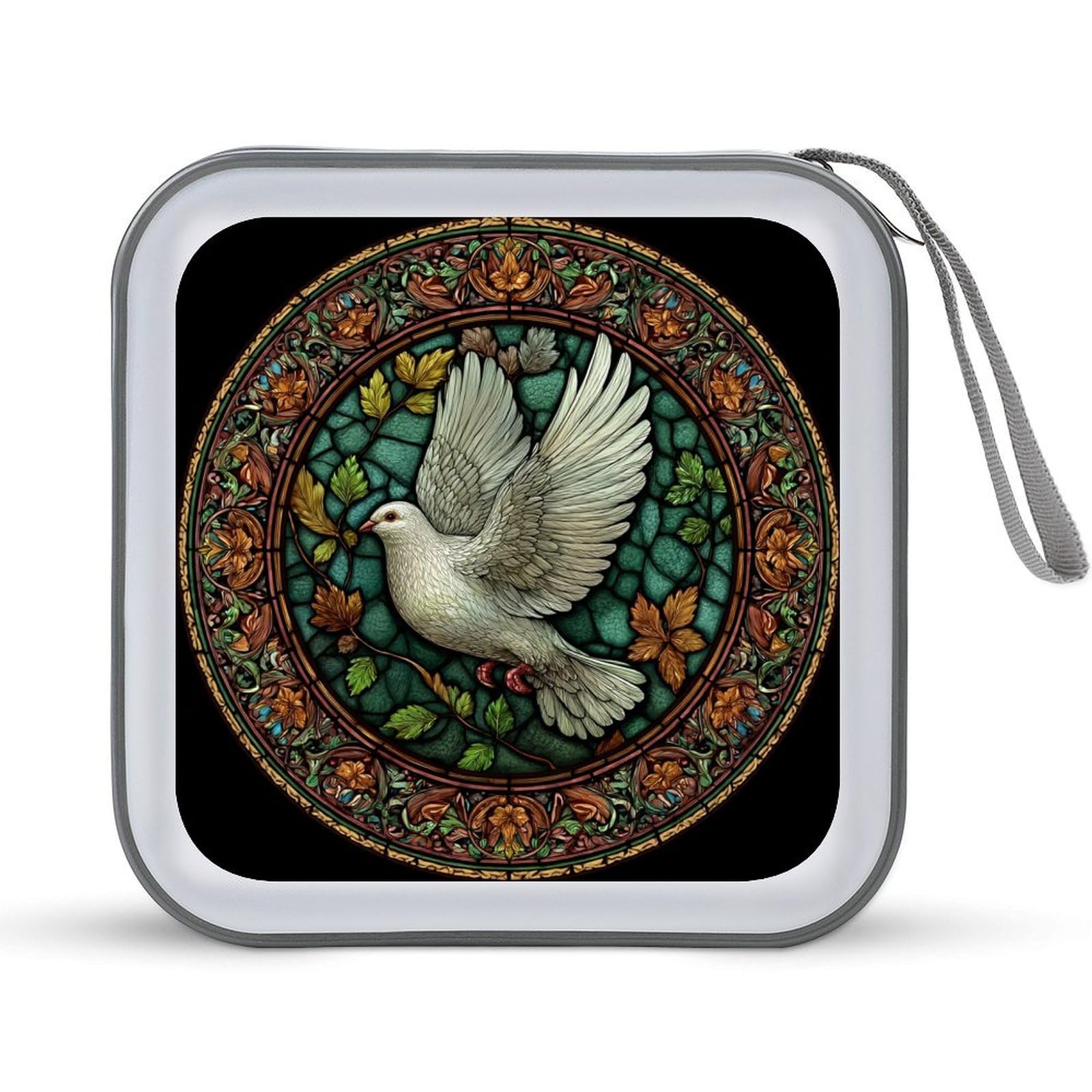 Jubonexis Stained Glass Style A White Dove CD Case DVD Storage Case Portable for Car Home Travel