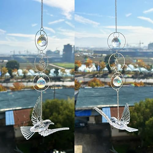 Miniatura 4 de Paquete de 2 atrapasoles de cristal de colibrí para colgar en la ventana, atrapasoles de pájaros de vidrieras para decoración de ventanas, adorno de