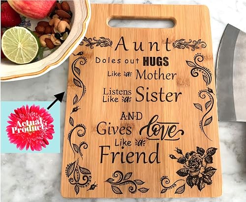 Miniatura 2 de Aunt Gift  Tabla de cortar de bambú con diseño de tía, regalo de cumpleaños o Navidad, lado grabado para decoración, colgante, reverso para uso