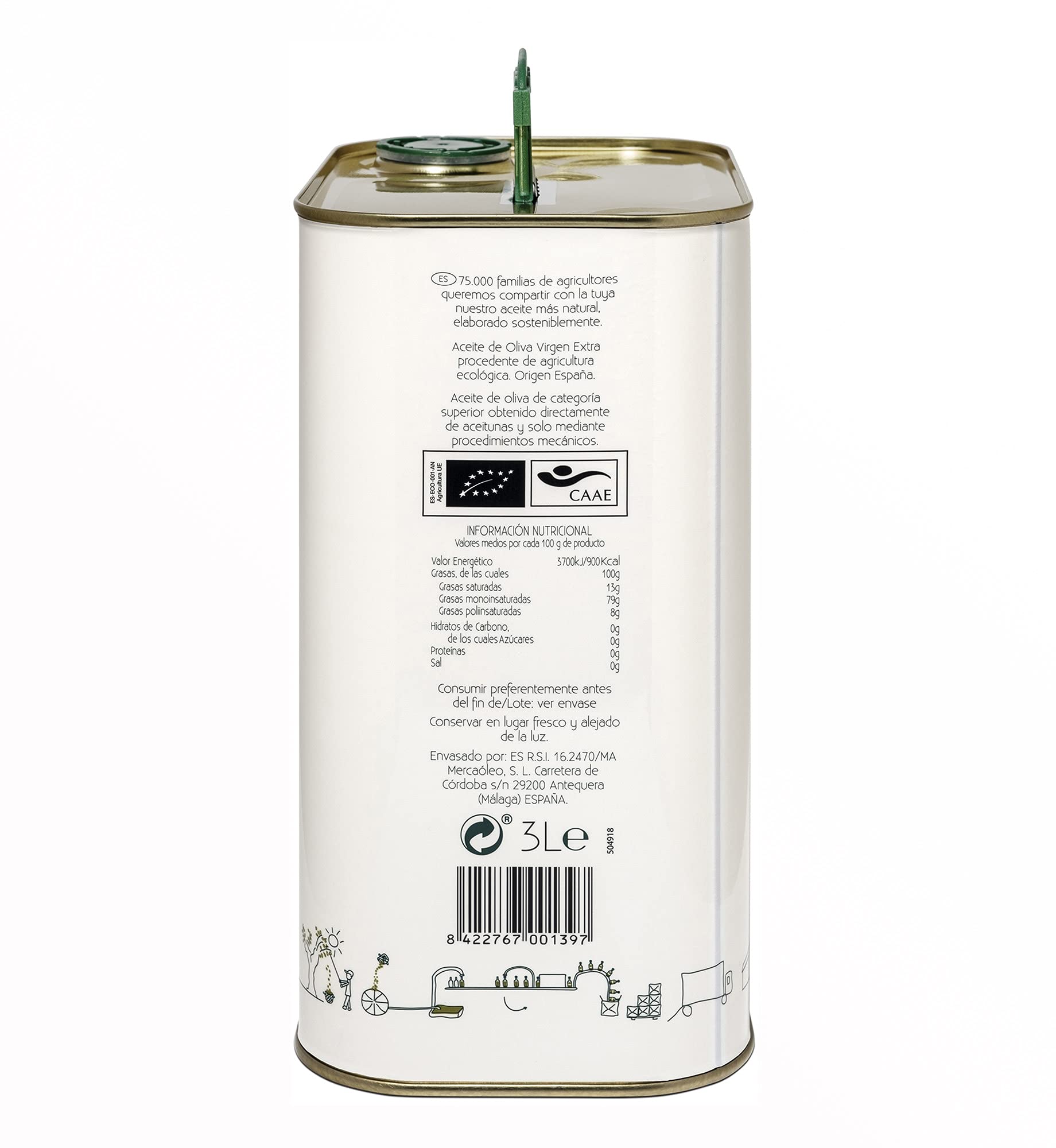 DCOOP Huile d'olive extra vierge écologique - Coupage, Premium, Bio, saveur fruitée avec un léger toucher épicé, idéal pour la consommation brute, 3L