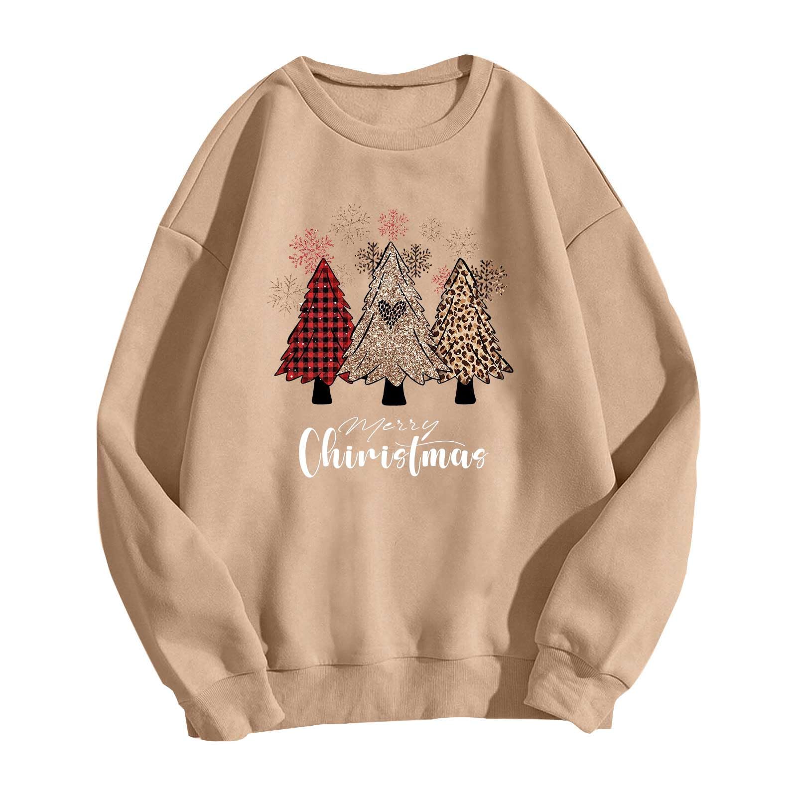 JISDFKFL Long Sleeve Tops Women Ugly Drop Shoulder Pullover Solid Color Cute Print Funny Christmas Tree Graphic Novelty Xmas Fashion Winter Novelty Xmas Crewneck Sweatshirts Tops Sale