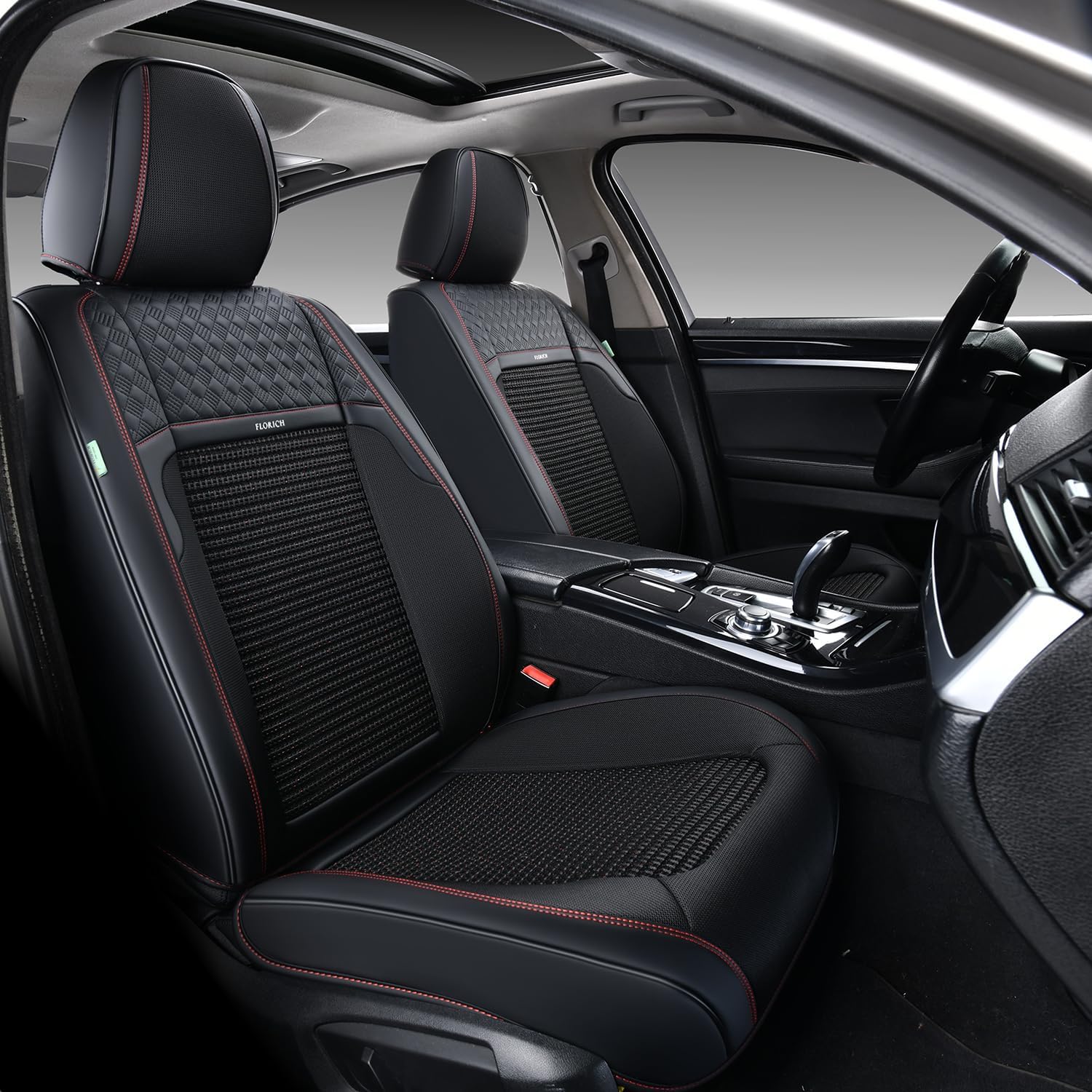 FLORICH Juegos de Funda de Asiento universales 5 plazas, Protector de cojín de Asiento para automóviles de Cuero Artificial Impermeable y Transpirable, Adecuado para la mayoría de los vehículos