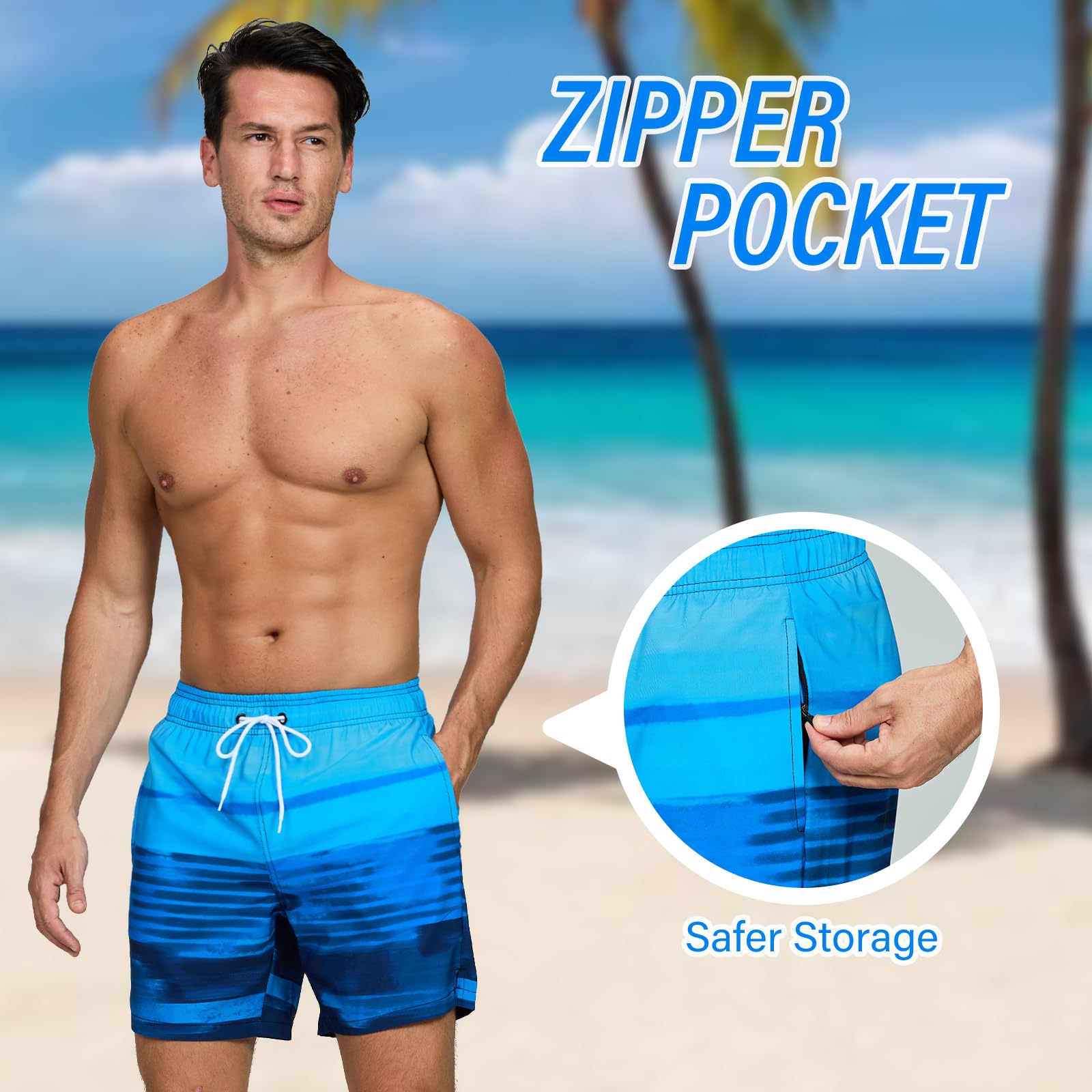 Vorvowry Costume Uomo Mare Calzoncini Asciugatura Rapida Costumi da Bagno Impermeabile Boxer con Tasca Estivi Pantaloncini Uomo Colore Sfumatore per Nuoto Corsa Fitness