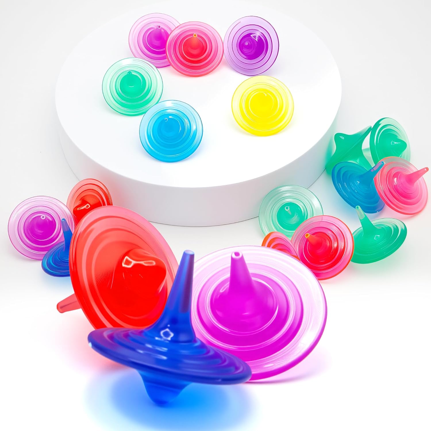 100 Pcs Clear Acrylic Spinning Tops Colorful Crystal Fidget Tops Gem Spinning Toys Bulk Gyros Spinners for Kids Gifts Prize Rewards