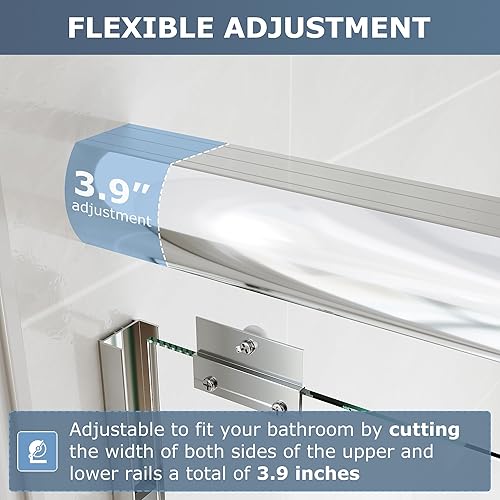 Miniatura 47 de SUNNY SHOWER B020, puertas de regadera deslizantes sin marco (56 - 60 x 72 pulgadas), cristal de 1/4 pulgada, acabado cromo