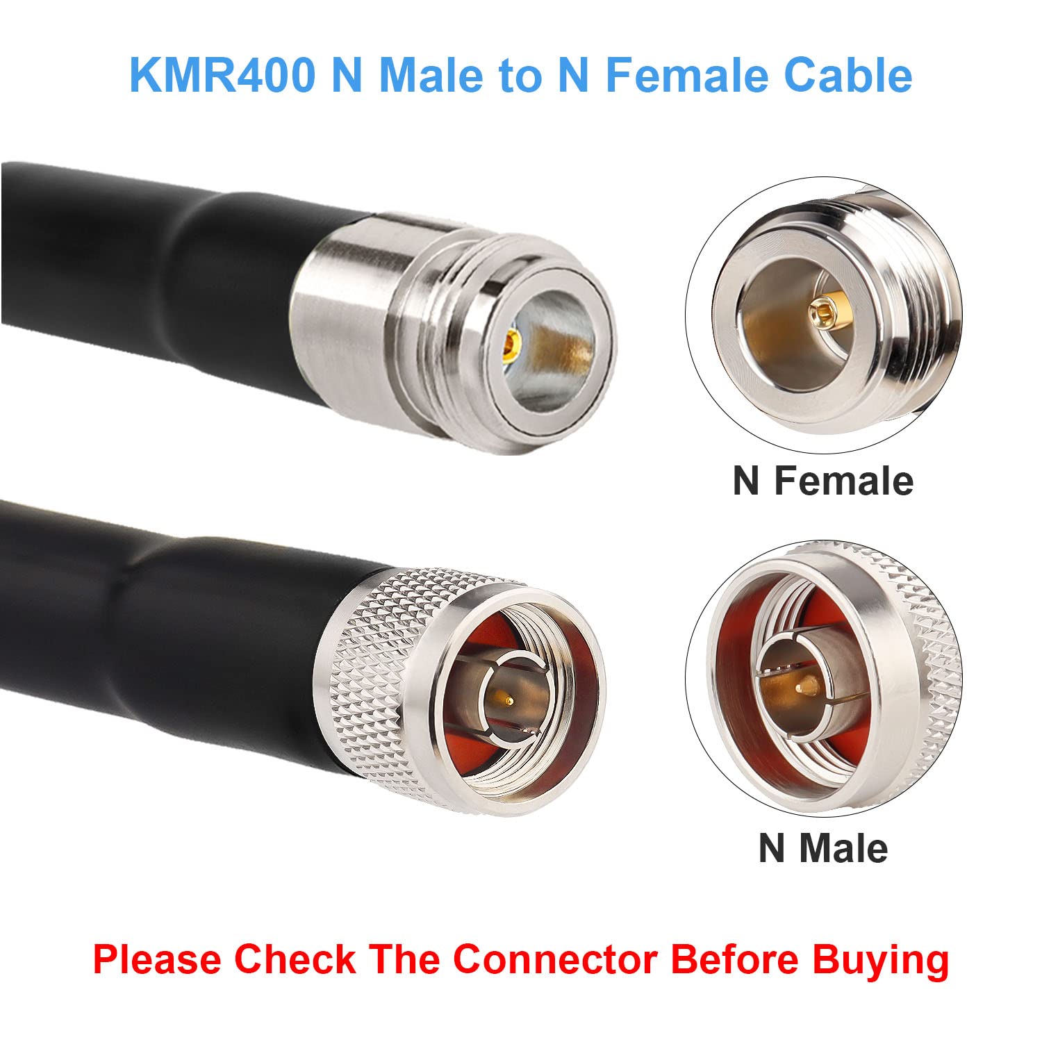 XRDS -RF KMR400 N Male to N Female Cable 75FT, 50 ohm KMR400 Low Loss Type N Female to Type N Male Extension Cable for WiFi/Ham Radio Antenna, Signal Booster, Router, Amplifier