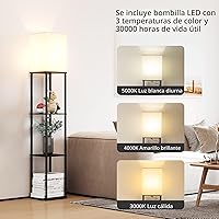 Vista 2 de SUNMORY Lámpara de pie con estantes, moderna lámpara de pie cuadrada con bombilla de temperatura de 3 colores, lámpara de estantería de exhibición