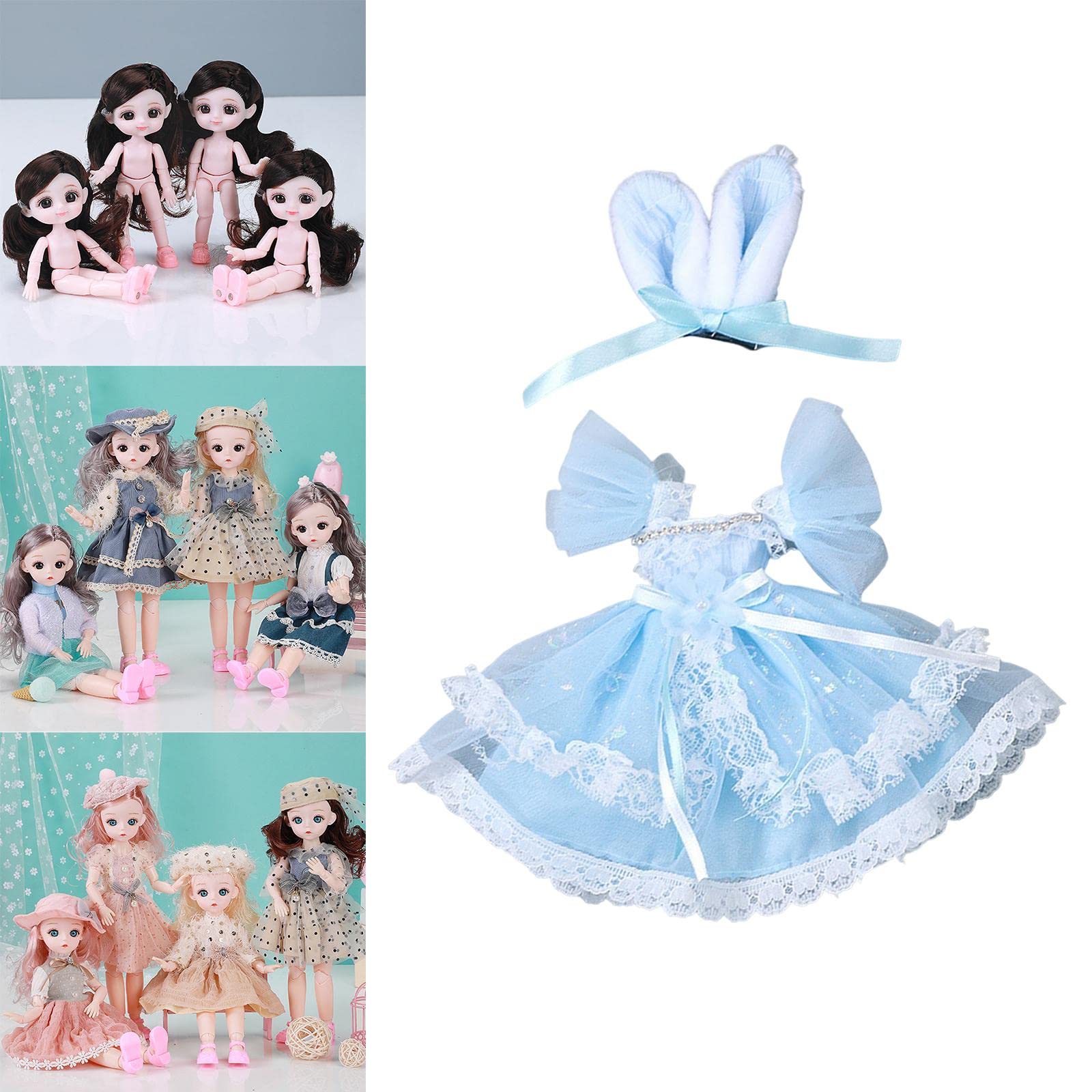 10 Set Puppenkleidung Kleid Kostüme Outfits Kollektionen Mode für 30cm Babypuppe Blau Kurzarm