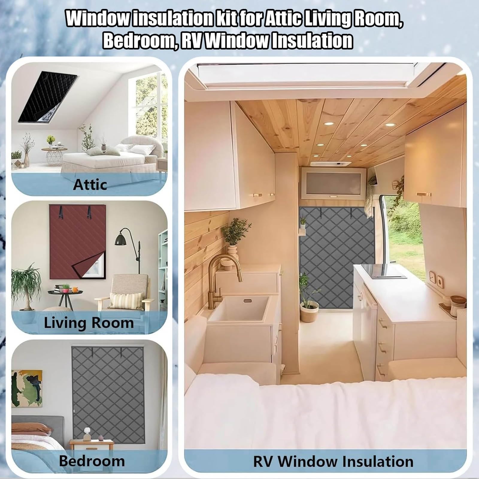Fenster-Isolier-Set für den Winter 100x160 cm & 160x100 cm 3-Schicht Verdickte Verdunkelung, Isolier-Vorhang Abdeckung zum Warmhalten des Zuhauses(Braun,55x71in)