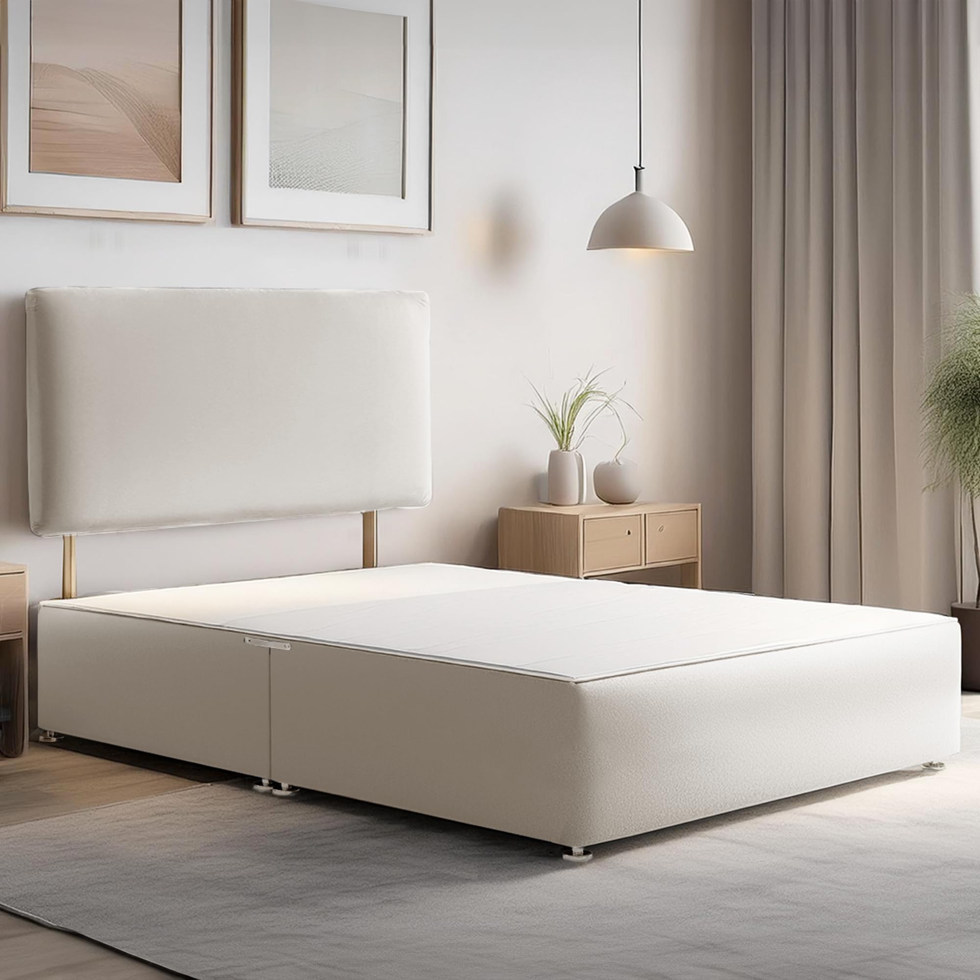 ComfoRest Small Double Divan Bed Base with Headboard - 4FT - (Cream Plush) - Sturdy Frame for Everyday Use - Minimal Setup for Compact Rooms - No Mattress, No Drawers