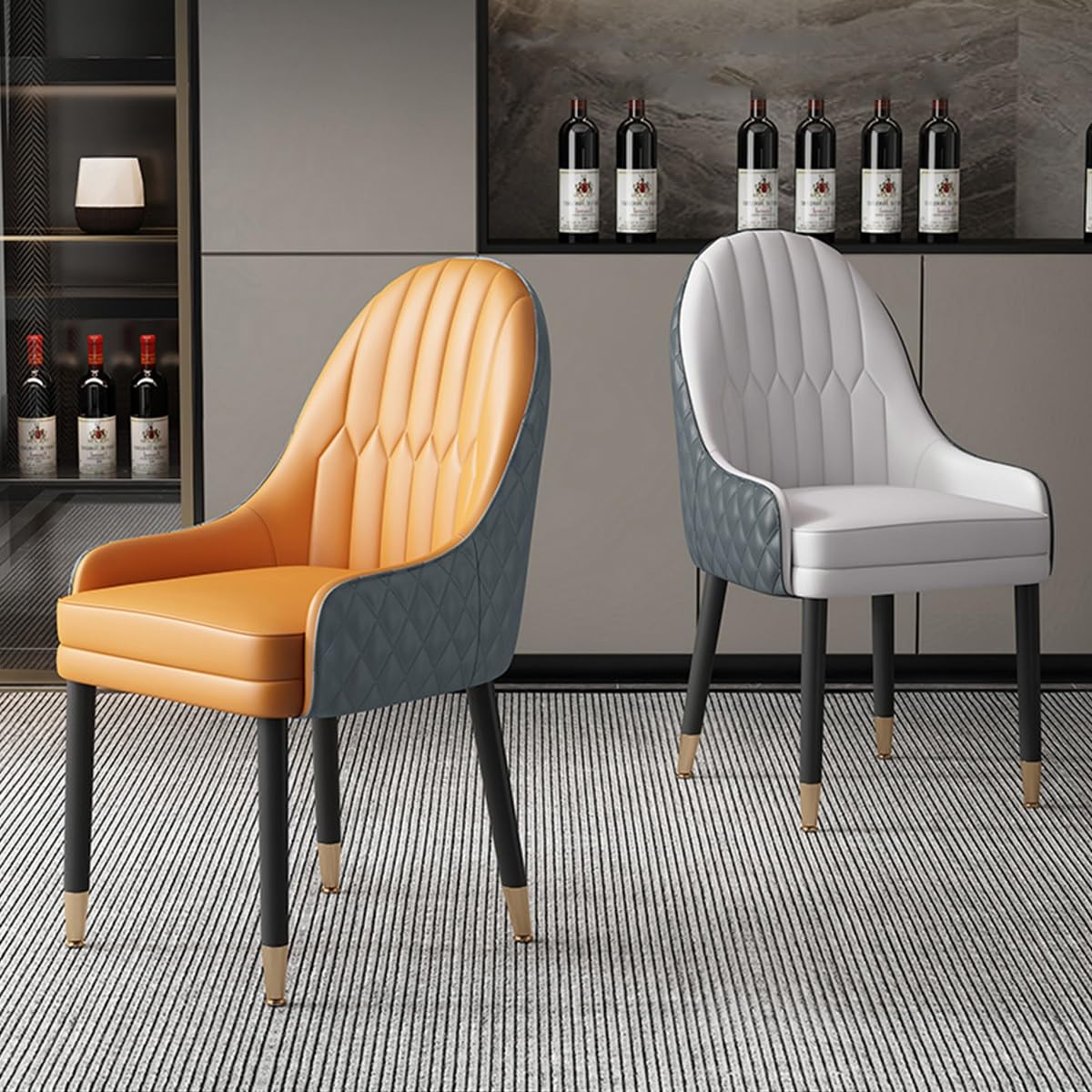 Scandian - Silla de comedor de cuero con soporte trasero, taburete tapizado moderno para cocina, asiento acolchado de mesa, diseño caqui y marrón