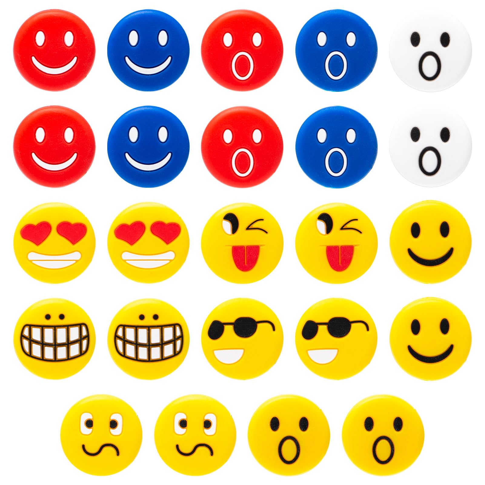 24 Piezas Antivibradores Tenis Silicona Smiley Amortiguador Raqueta Tenis Amortiguador para Raquetas de Squash Amortiguador de Raqueta de Tenis de Happy Face para Jugadores de Tenis
