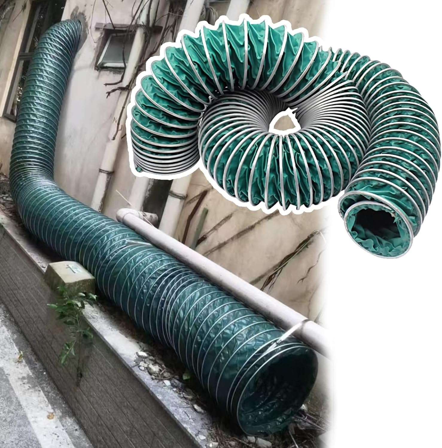 Tuyau Ventilation Tuyau de Conduit de Ventilation pour Cuisines/Grenier/Salle de Bains, Tuyau d'échappement Vert(L 4m/13ft,Dia 160mm(6.3in))