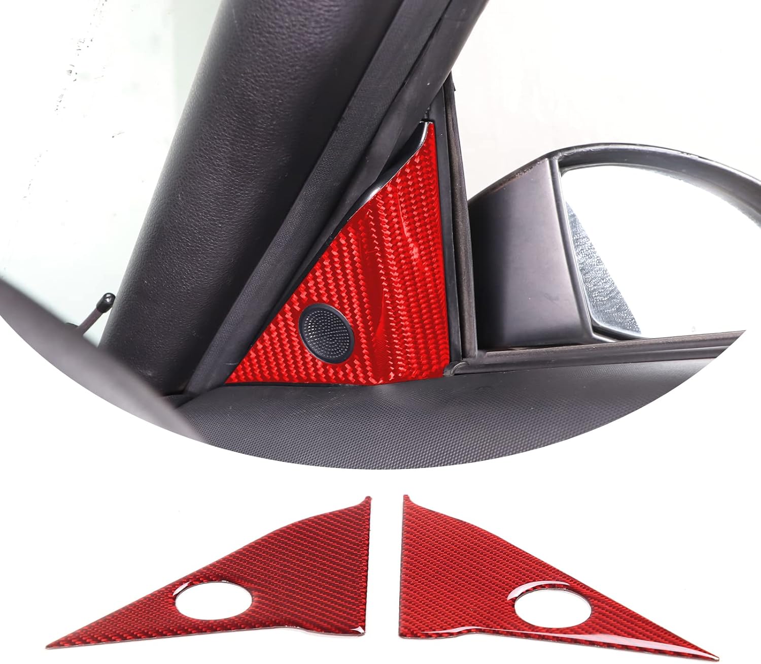 Daeiclru Soft Carbon Fiber Car Door A-Pillar Speaker Panel Trim Sticker Compatible with Nissan 350z 2003-2006, Front Door A Pillar Triangle Speaker Stereo Frame Cover Trim Accessories (Black)