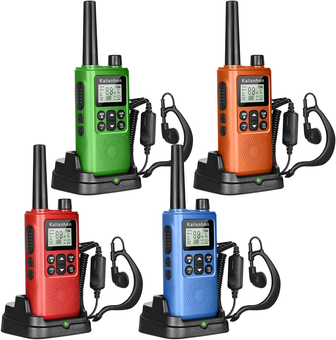 walkie talkies for Adults Long Range with Headphones,Portable Two Way radios LCD VOX NOAA Rechargeable radios walkie Talkies with Flashlight Charging Dock and Li-ion Battery (4 Pack)