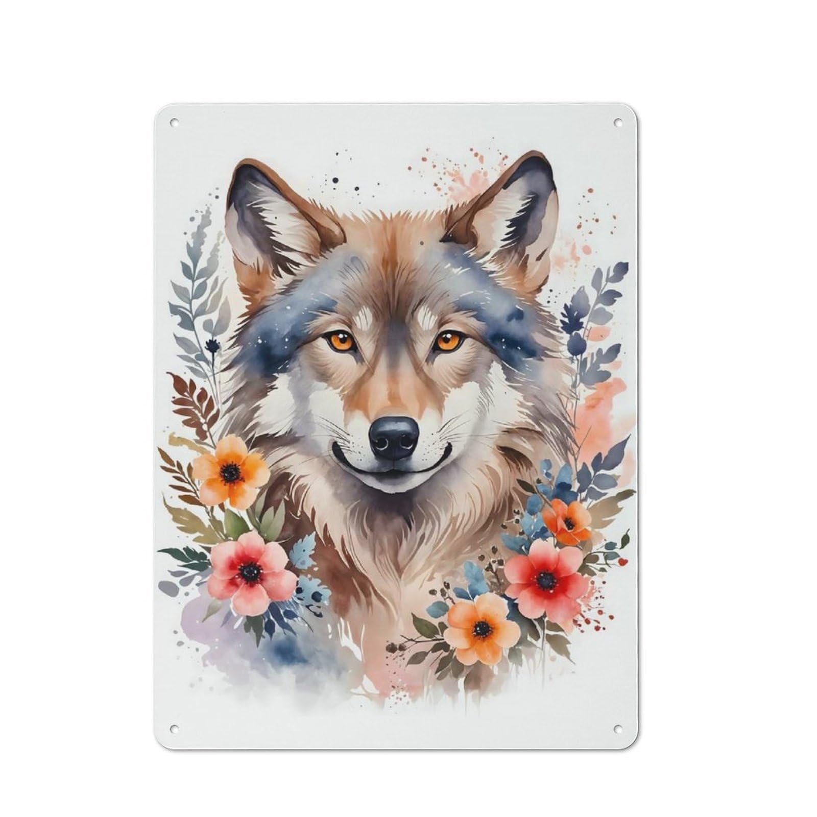 Junmoney Style-3 Wolf Watercolor Portrait Tin Sign 40X30cm For Bar Or Restaurant, Retro Wall Decor, A Christmas Gift For People Styling Bar And Restaurant