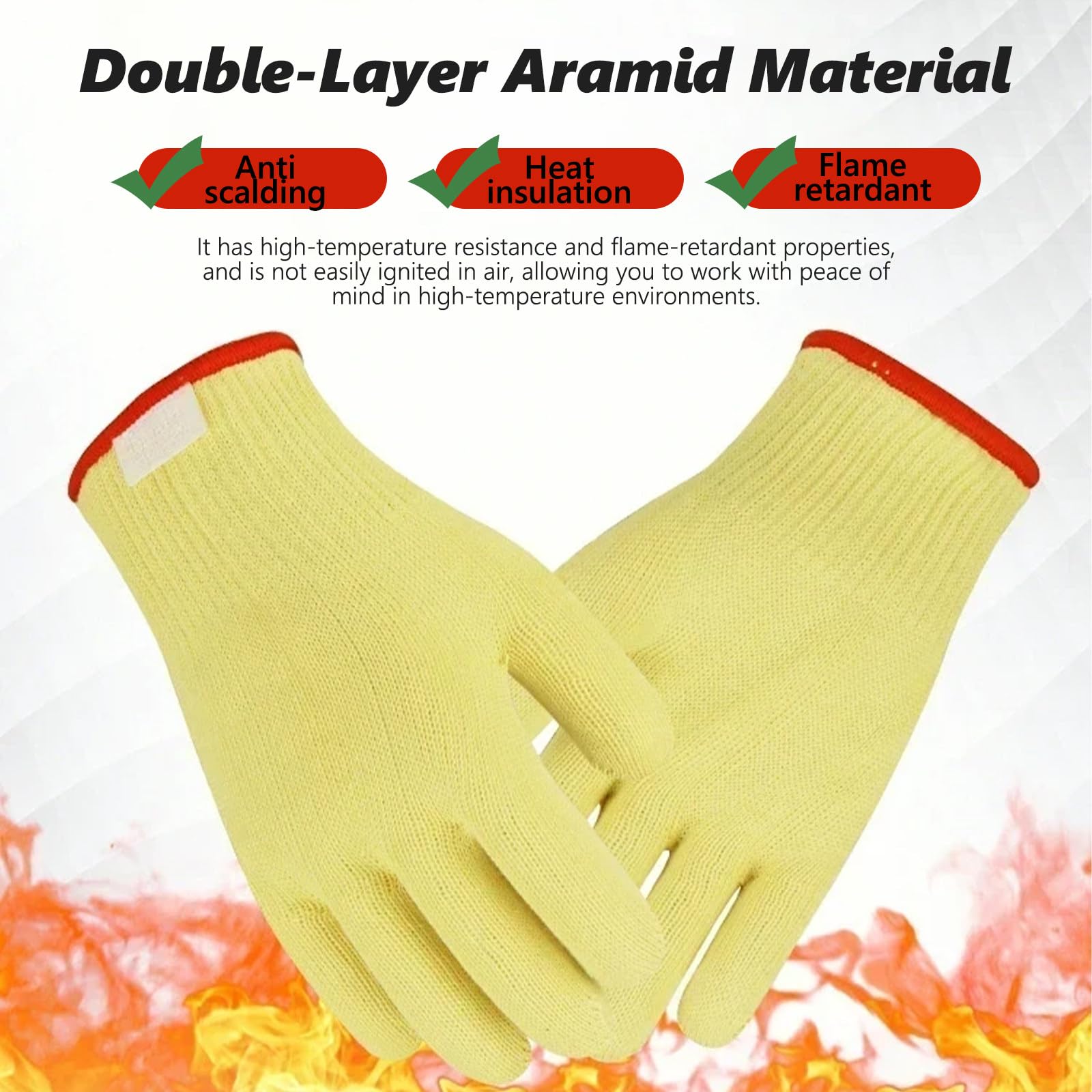 Guanti Barbecue, Guanti BBQ Resistenti al Calore Fino a 500°C, Aramidica A Doppio Strato, Lavabili in Lavatrice per Cucina, Grigliate, 2 Coppia Yellow-36cm/14.17in