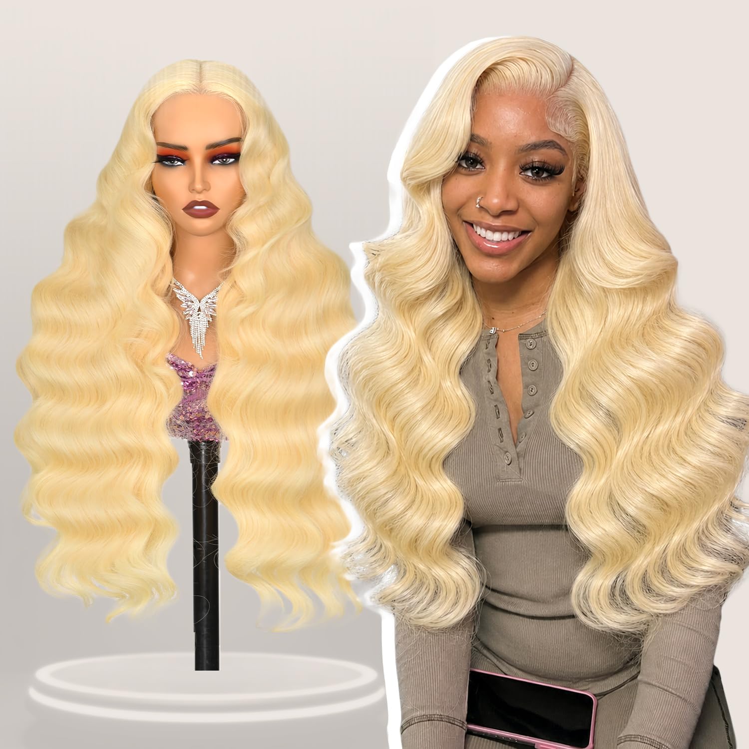 32Inch 613 Lace Front Wig Human Hair 150 Density 613 13x5 Lace Front Wig Human Hair Body Wave Blonde Wig Human Hair Pre Cut Pre Plucked Wig Human Hair (613 Blonde Wig)