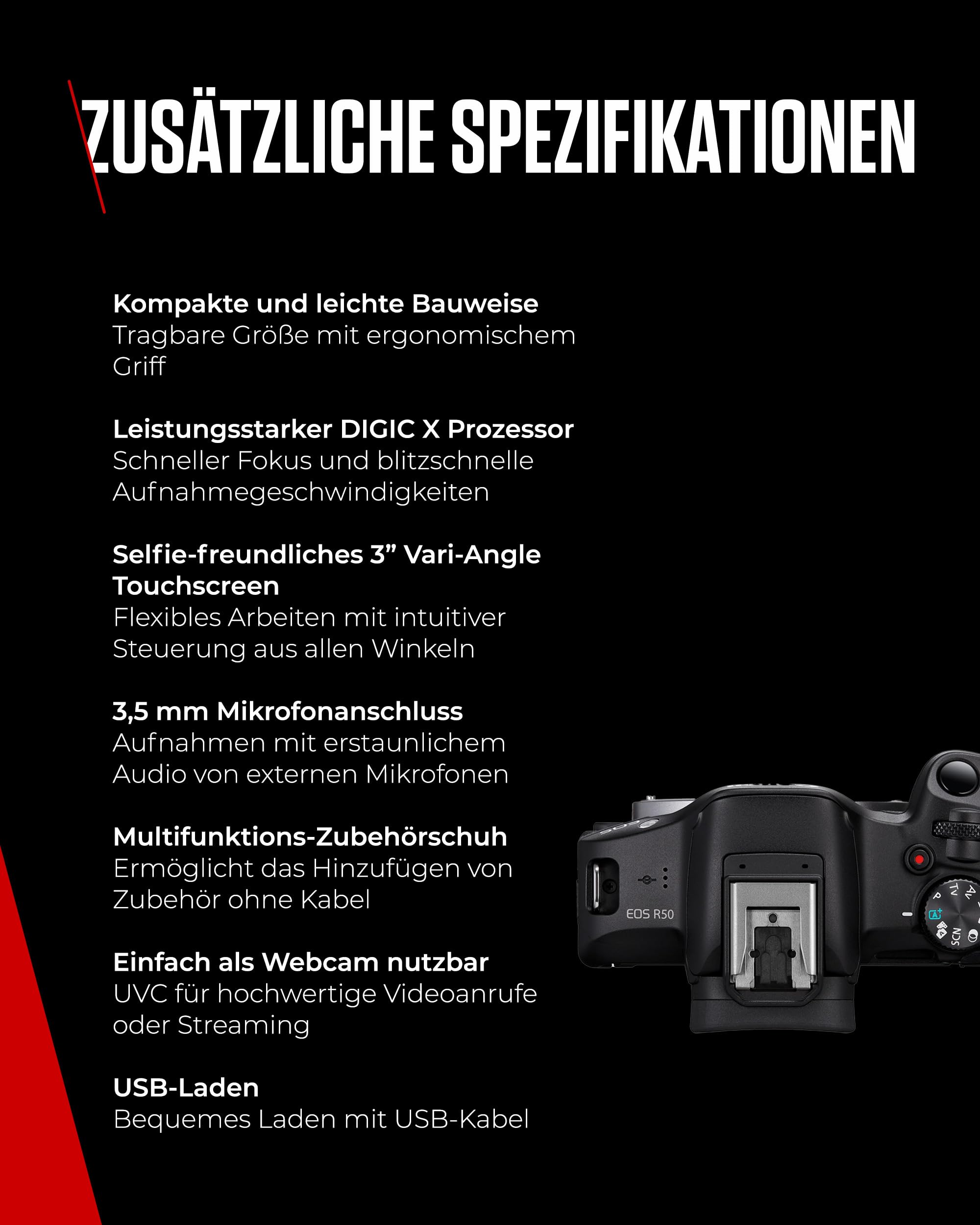 Canon EOS R50 Systemkamera + RF-S 18-45mm is STM Objektiv - Spiegellose Kamera (Digitalkamera mit Autofokus + Motiverkennung für Personen Augen Tiere Fahrzeuge, 4k Video, 15 Bilder pro Sek.) schwarz