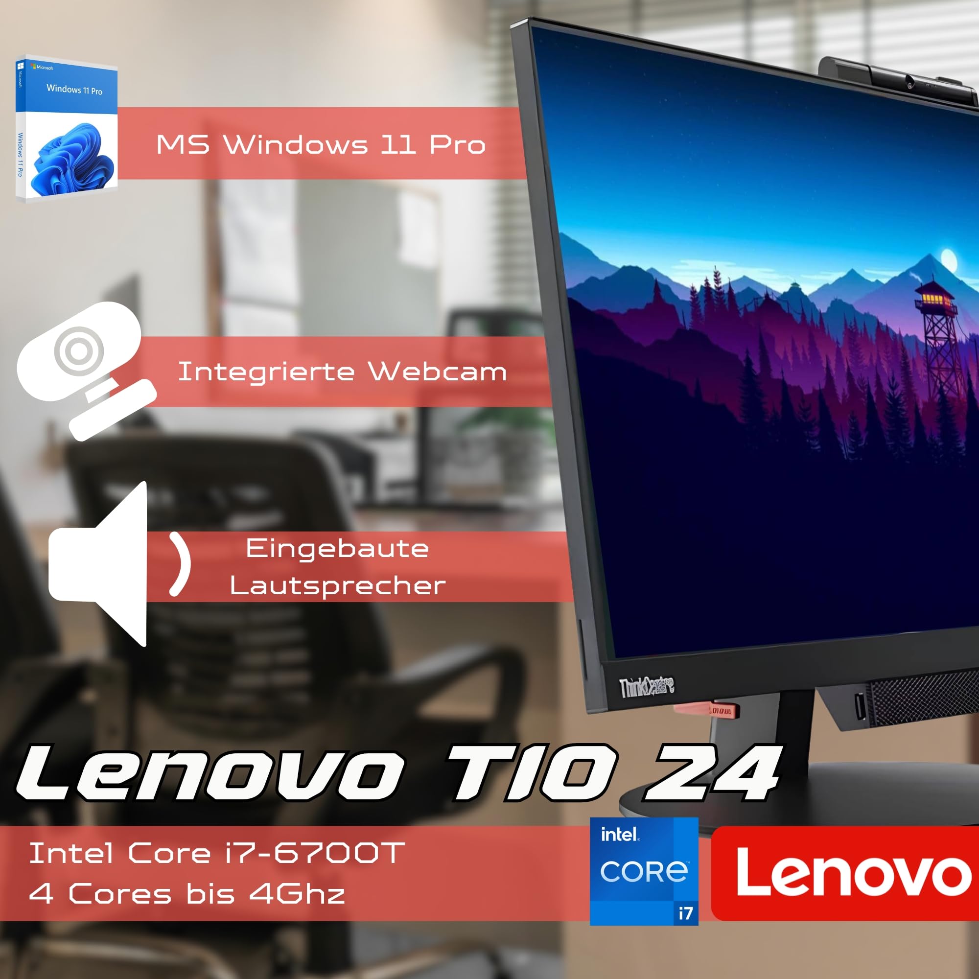 Lenovo All-in-One ThinkCentre TIO24 24″ Full HD | Intel Core i7 fino a 3.60 Ghz | 16 GB | 512 GB SSD | Webcam Win 11 Pro 36 Monate Garantie Office e Business (Generalüberholt)