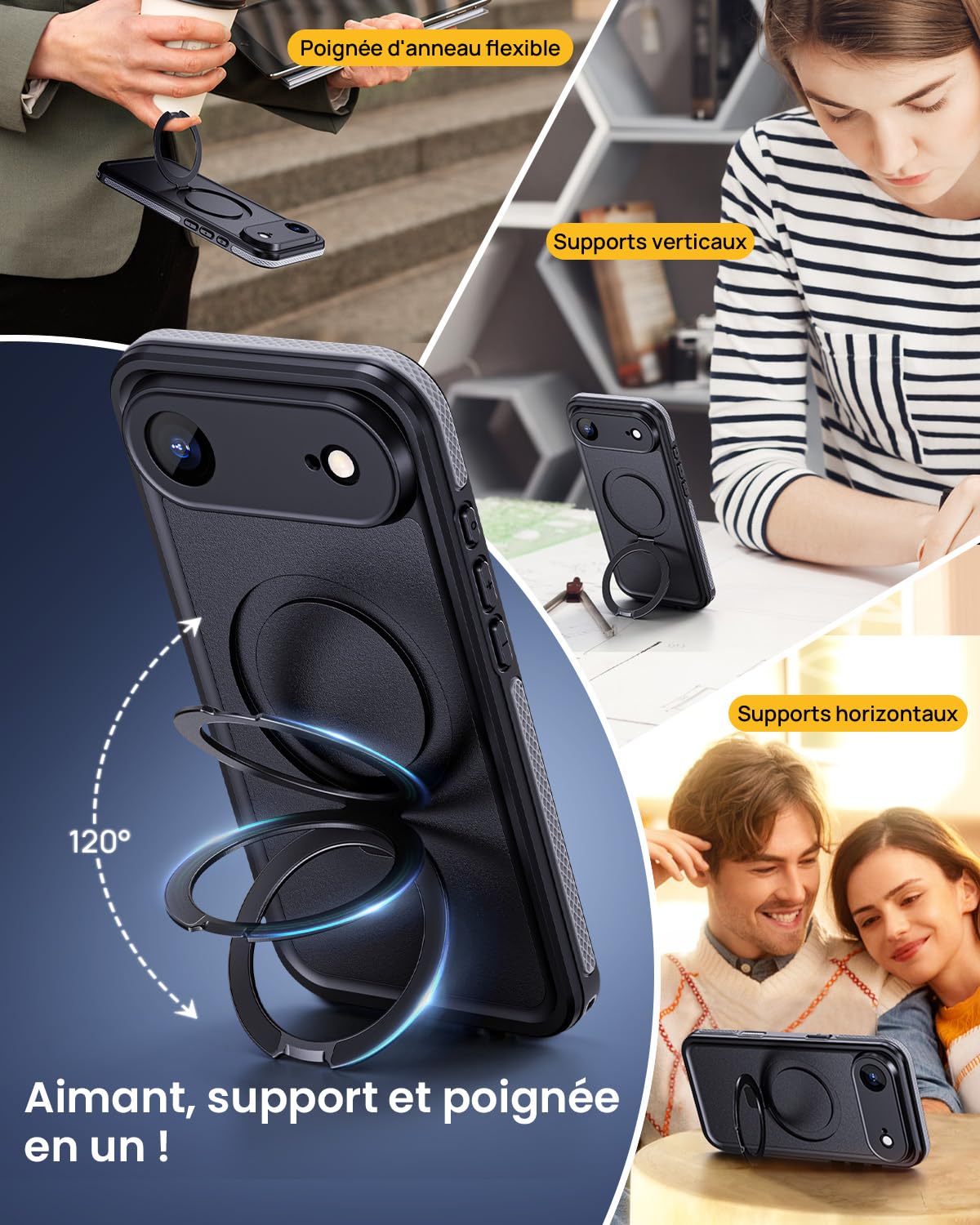 Lanhiem Coque pour iPhone 17 Air Étanche Antichoc avec Support Intégrale | Noir,IP68 Waterproof,Magnétique,Double Renforcé,360 Protection Écran+Caméra,Antipoussière,Avant et Arrière Housses,Chantier