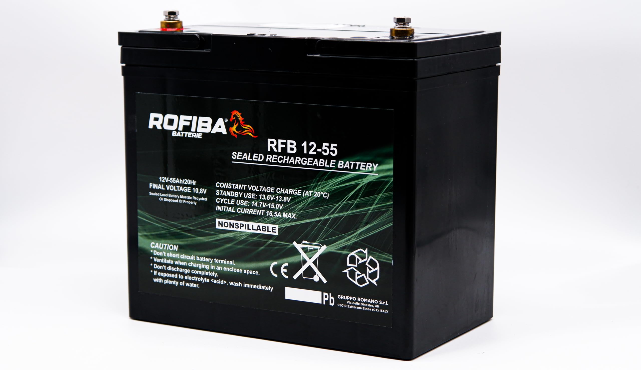 Batteria Rofiba RFB 12-55 55Ah 12V VRLA AGM Deep Cycle – Alta Prestazione, Scarica Lenta, Terminali M6 – Ideale per Veicoli Elettrici = 12LCP-56-12FGL55 - ZL120155 -FHP12-55 - LDC12-55