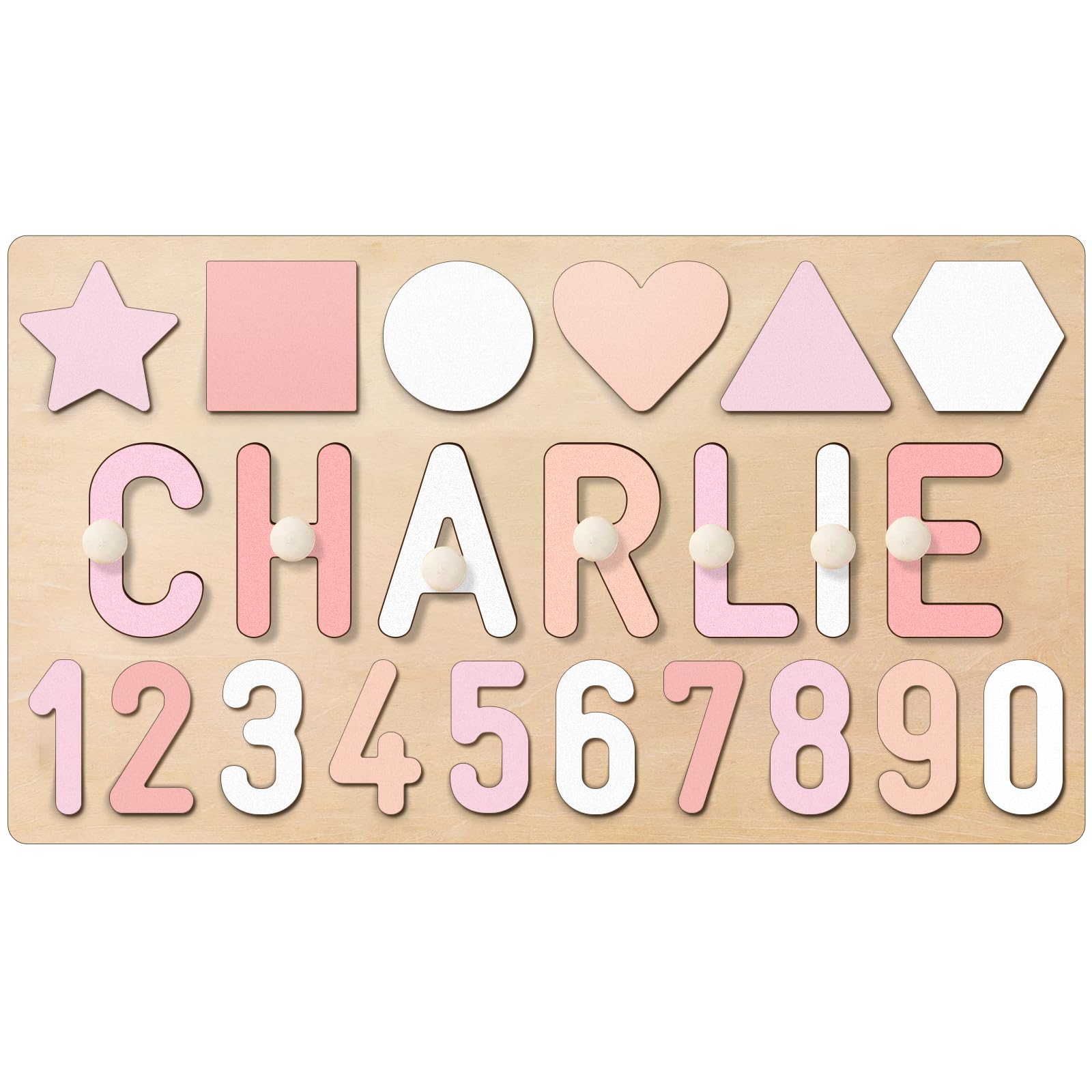 Personalized Name Puzzle for Kids, Custom Wooden Name Puzzles for Toddlers 1-3, 1st Birthday Gifts Girl Boy, Alphabet Number Puzzle with Engraved Text on Back, Baby Learning Toys