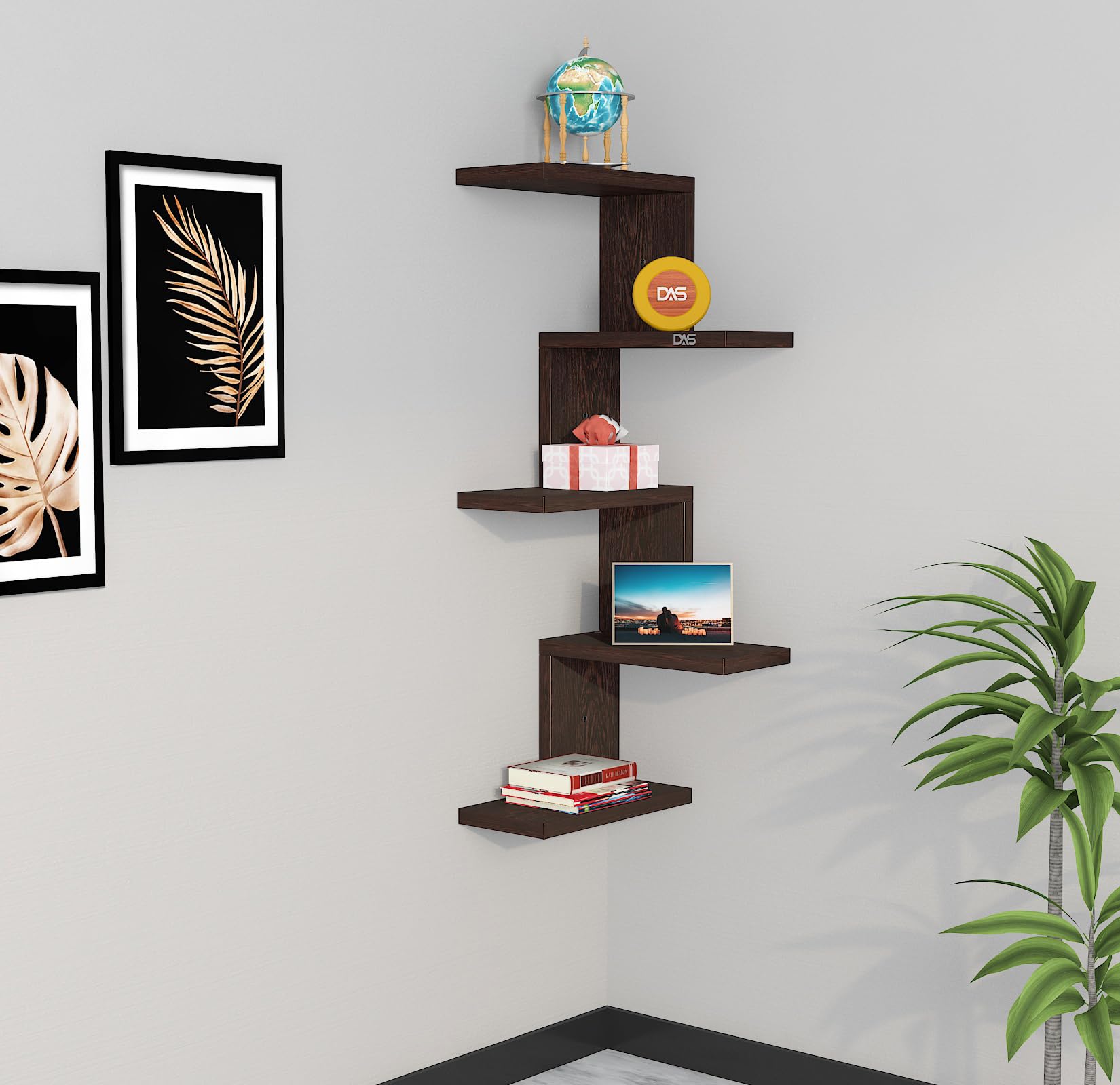 DAS Rikard Engineered Wood Wall Mount Corner Shelf Display Rack