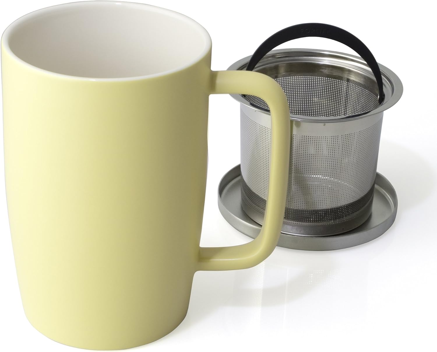 FORLIFE Dew Satin Finish Brew-In-Mug with Basket Infuser & Stainless Lid 18 oz., Lemon Grass