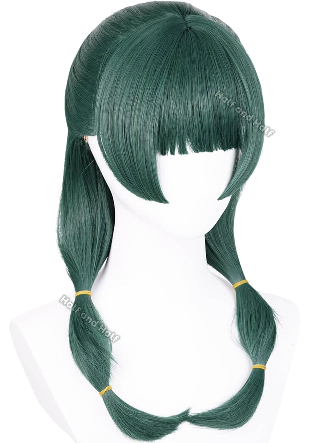 Half and Half Maomao Cosplay Wig 19'' Dark Green Mao Mao Costume Anime Wigs with Straight Bangs Green Pigtail Twin Tails Wigs for Women Daily Party - Image 2