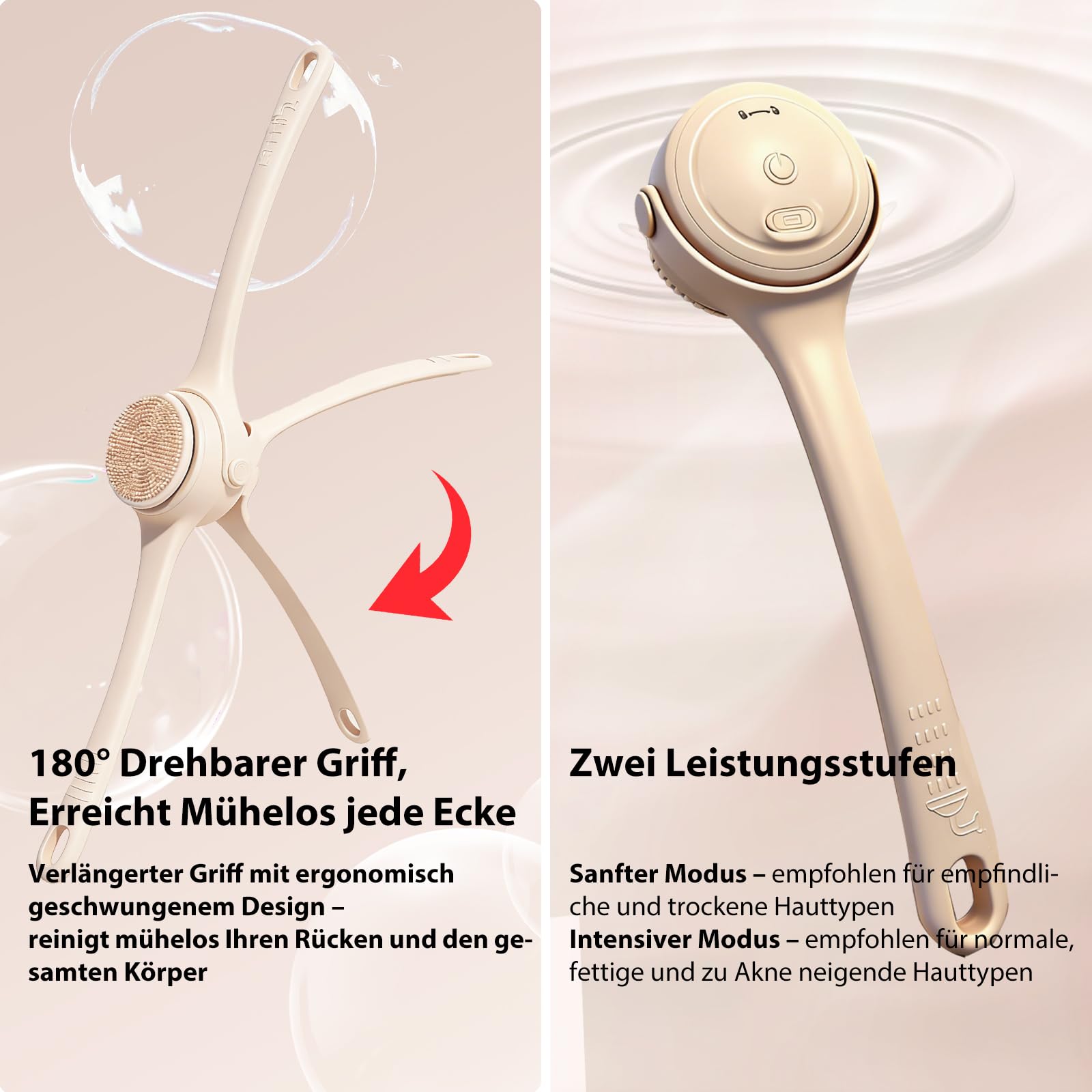 Cepillo Ducha Espalda EléCtrico Cepillo Exfoliante Para El Cuerpo Con 4 Cabezales, IPX7 Resistente Al Agua, Para Limpieza De Piel, ExfoliacióN, Masaje