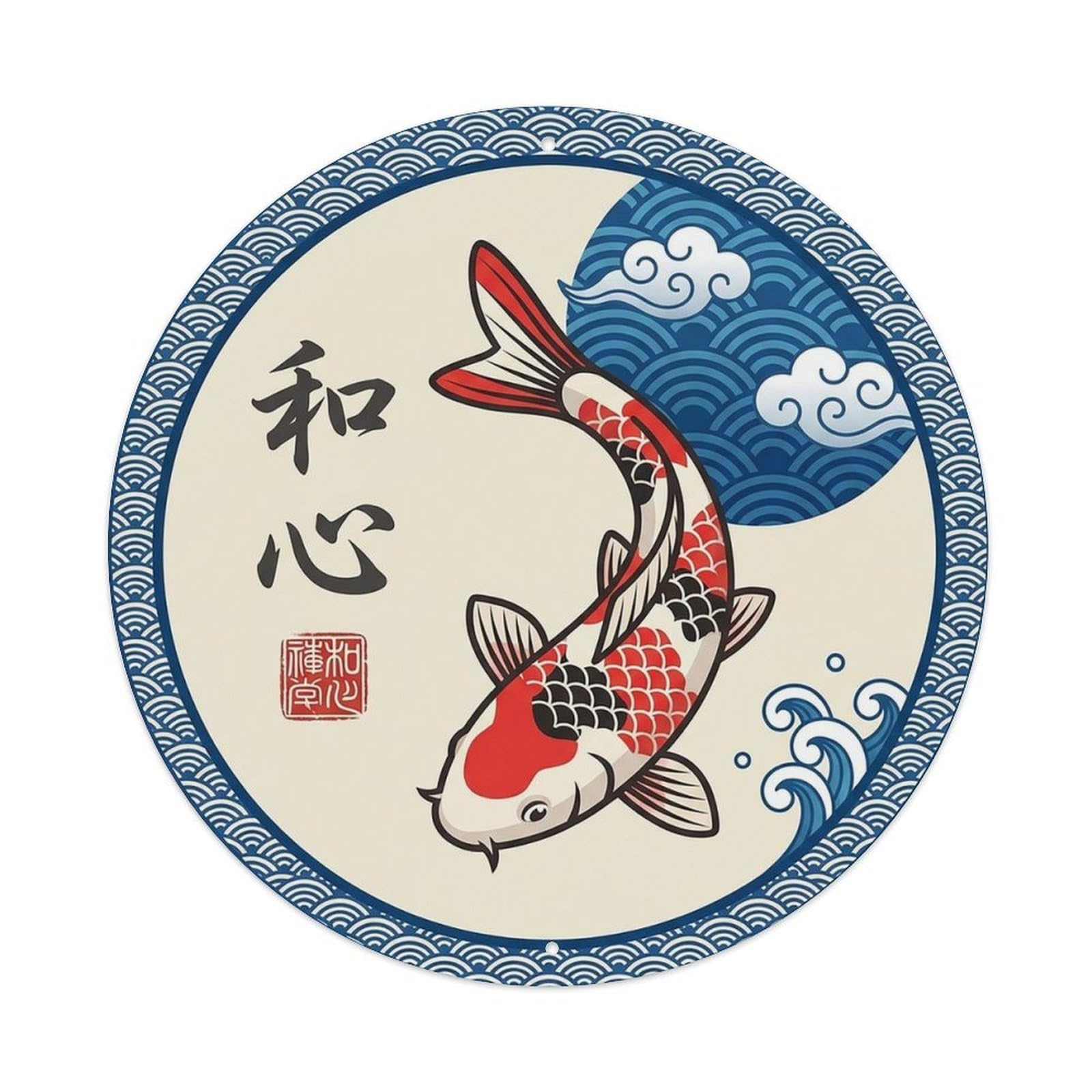Harmony Wave Koi Japanese Water Meditation Zen Metal Tin Sign