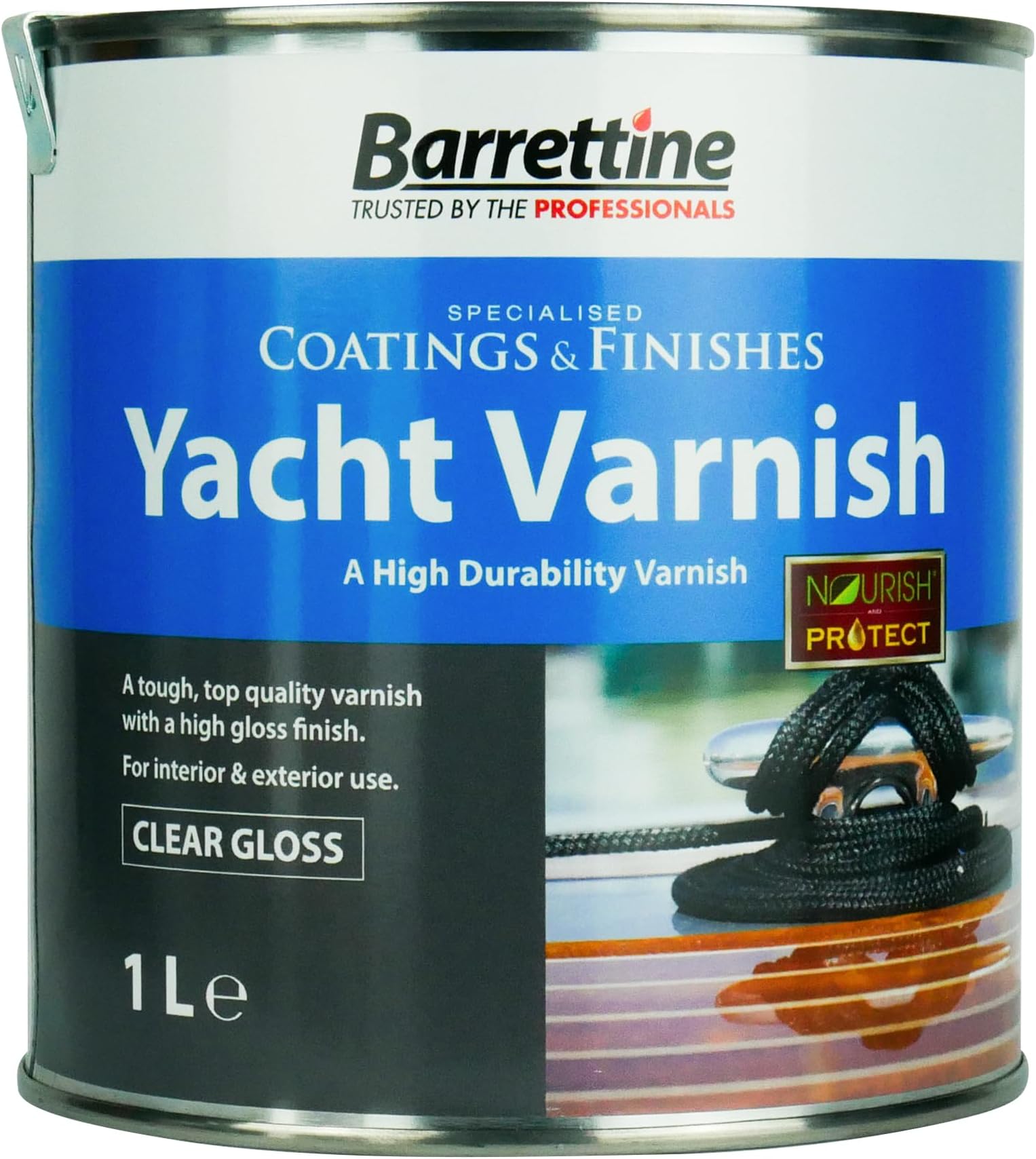 Barrettine Yacht Varnish (Clear Gloss, 1L) - High Gloss Finish Interior & Exterior Wood Varnish with Long-Lasting Protection Against Cracking, Flaking & UV Damage